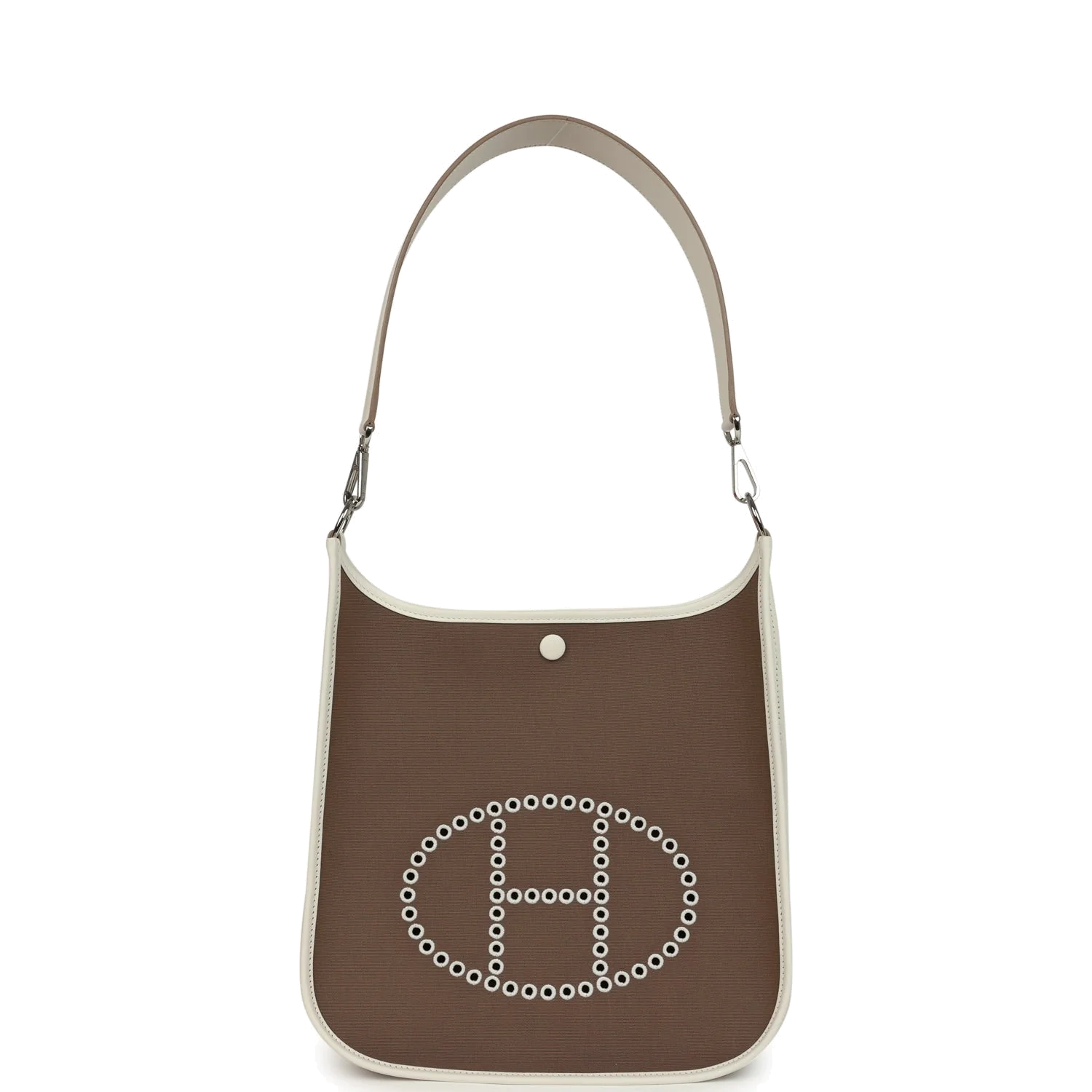 Hermes Neo Evelyne PM Etoupe Officier Canvas and Gris Pale Swift Palladium Hardware — фото 8