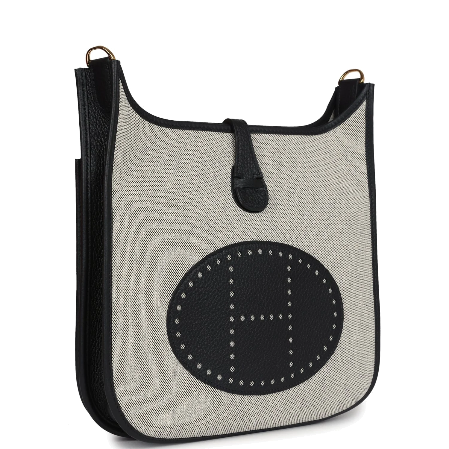 Hermes Evelyne III PM Black Clemence and Ecru Toile Gold Hardware — фото 3