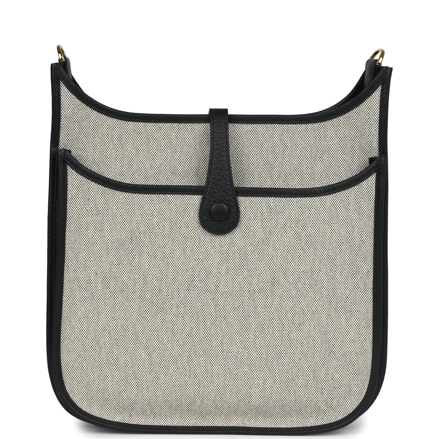 Hermes Evelyne III PM Black Clemence and Ecru Toile Gold Hardware — фото 5