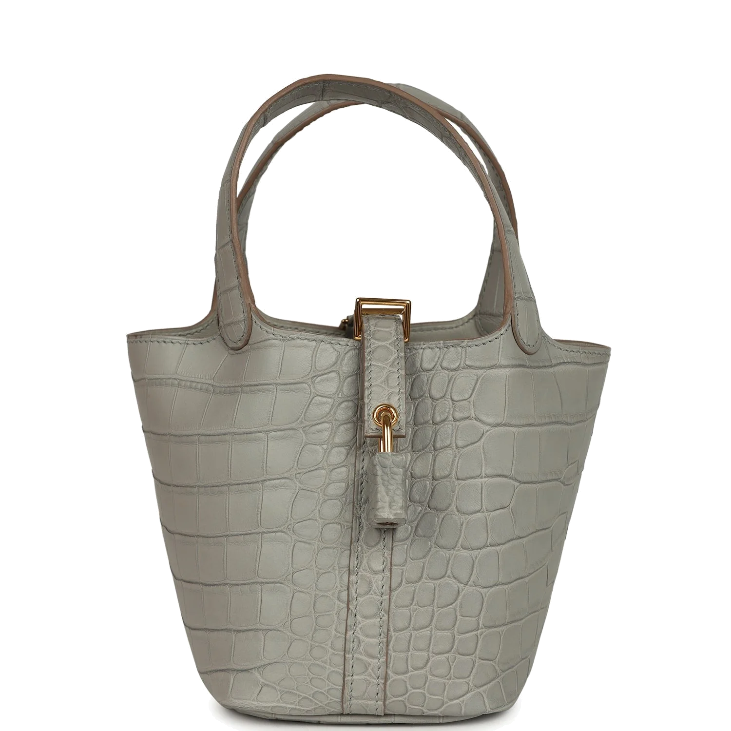 Hermes Micro Picotin Lock 14 Gris Perle Matte Alligator Palladium Hardware — фото 2
