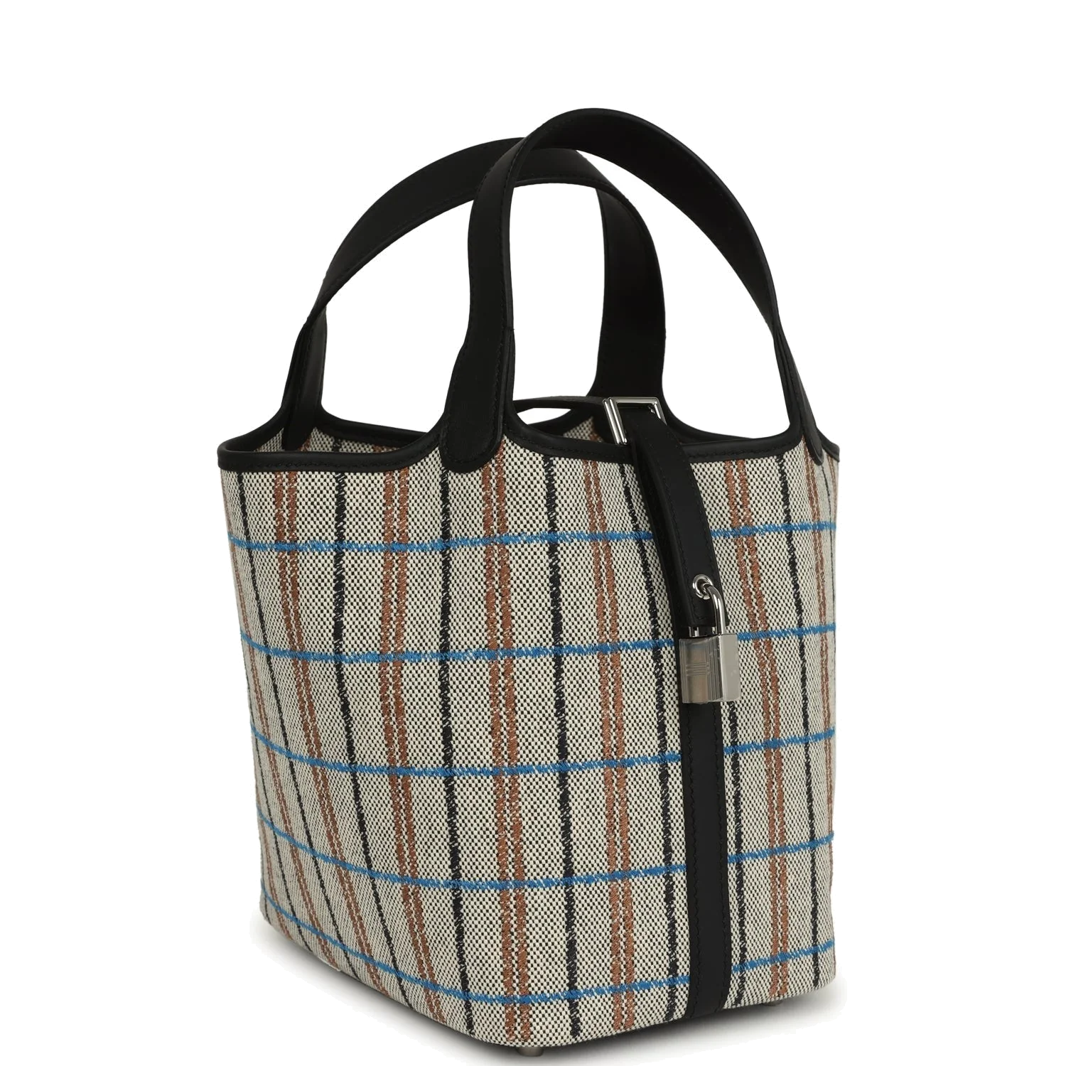 Hermes Picotin Lock 18 Black Swift and Ecru, Bleu, Black and Fauve Toile H Canvas Palladium Hardware — фото 3