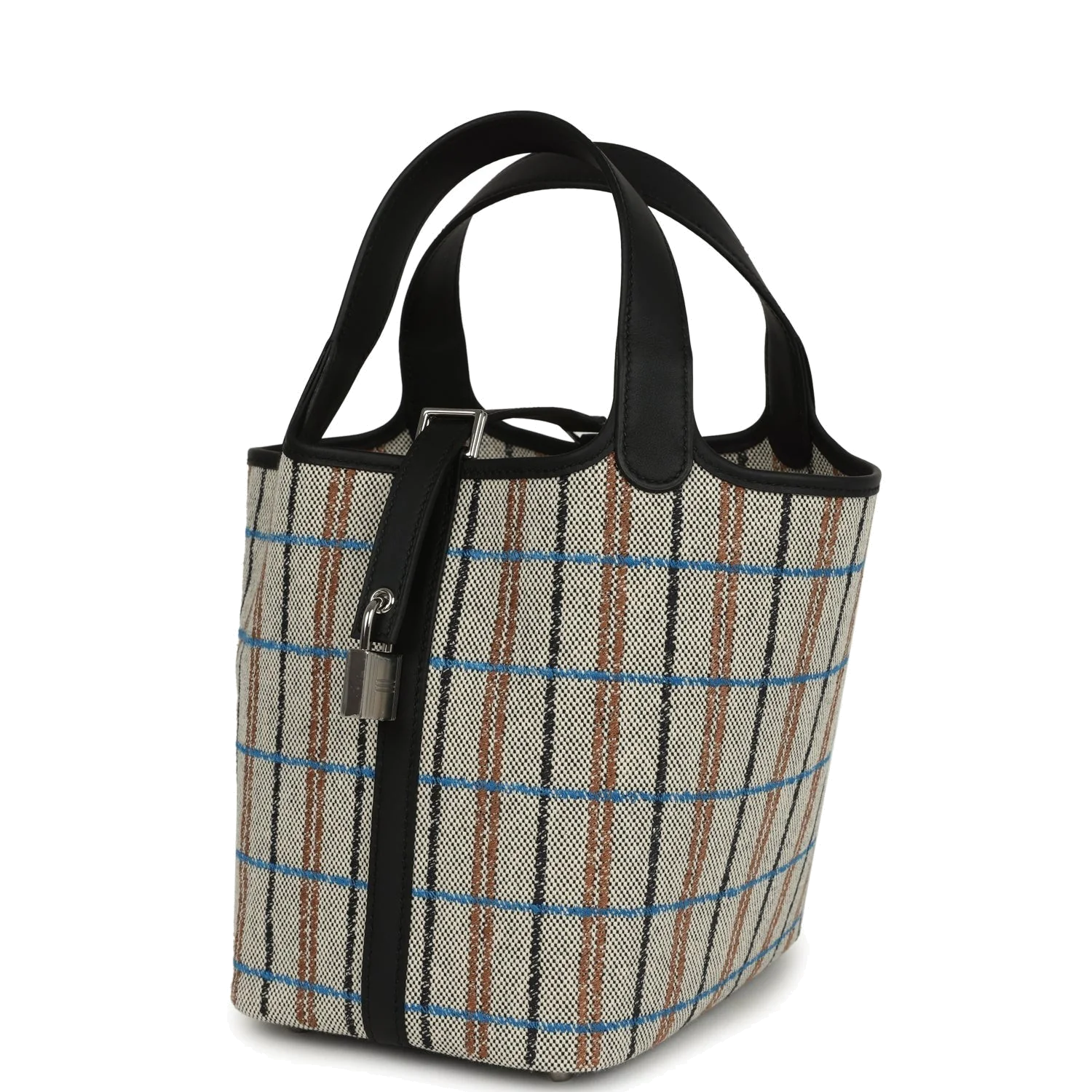 Hermes Picotin Lock 18 Black Swift and Ecru, Bleu, Black and Fauve Toile H Canvas Palladium Hardware — фото 6