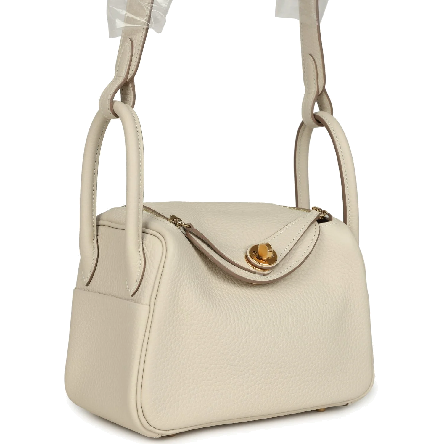 Hermes Mini Lindy II Craie Clemence Gold Hardware — фото 3