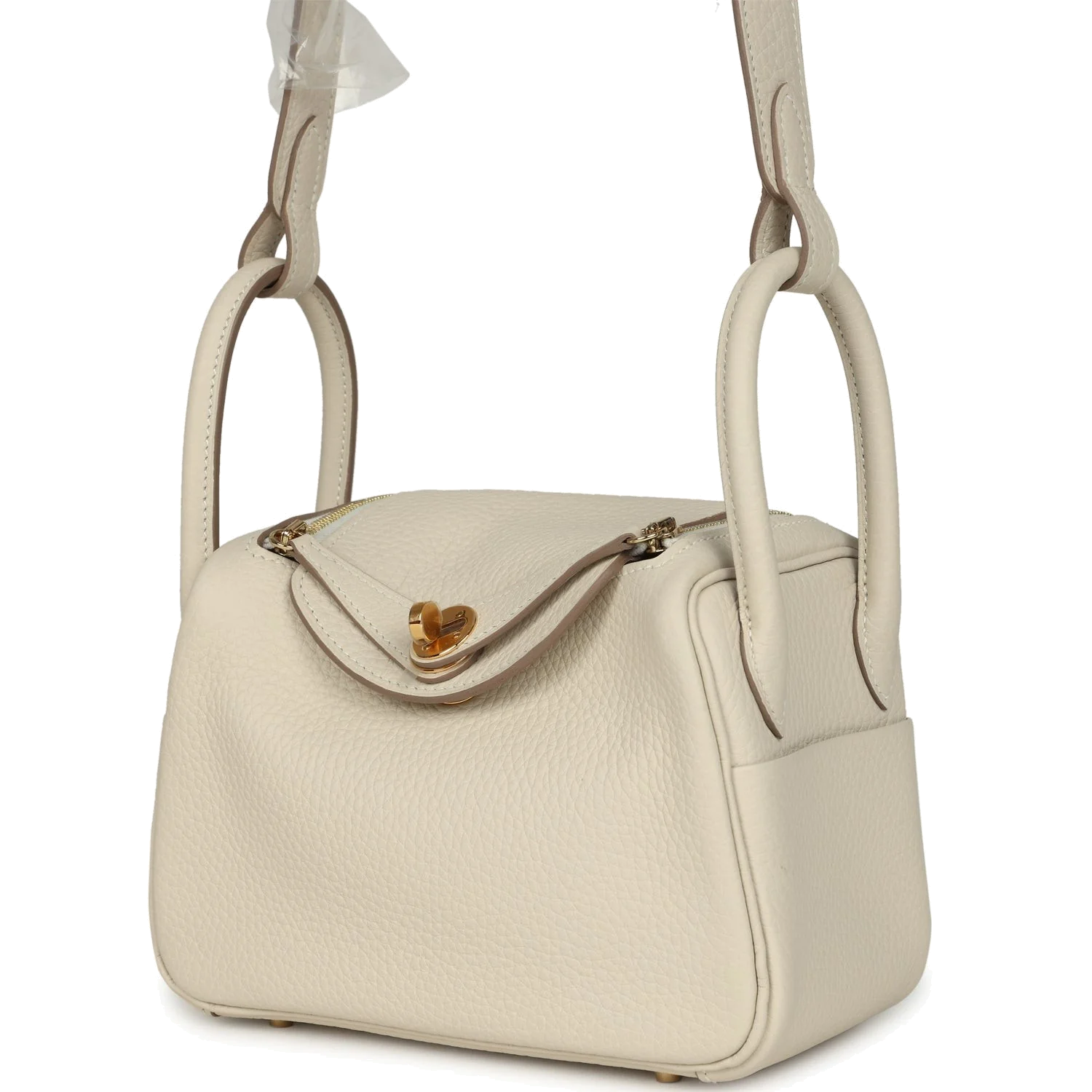 Hermes Mini Lindy II Craie Clemence Gold Hardware — фото 6