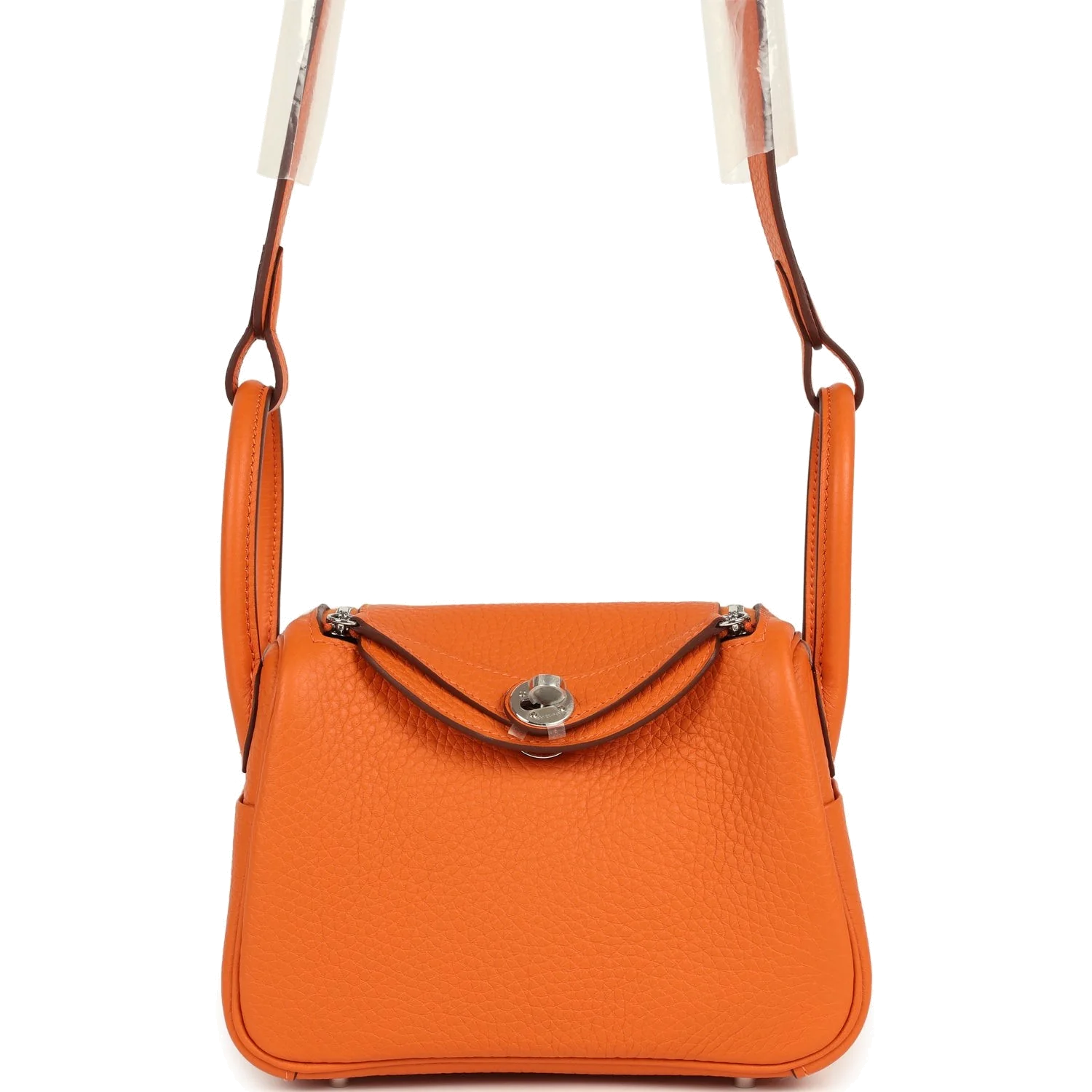 Hermes Mini Lindy II Orange Clemence Palladium Hardware — фото 2