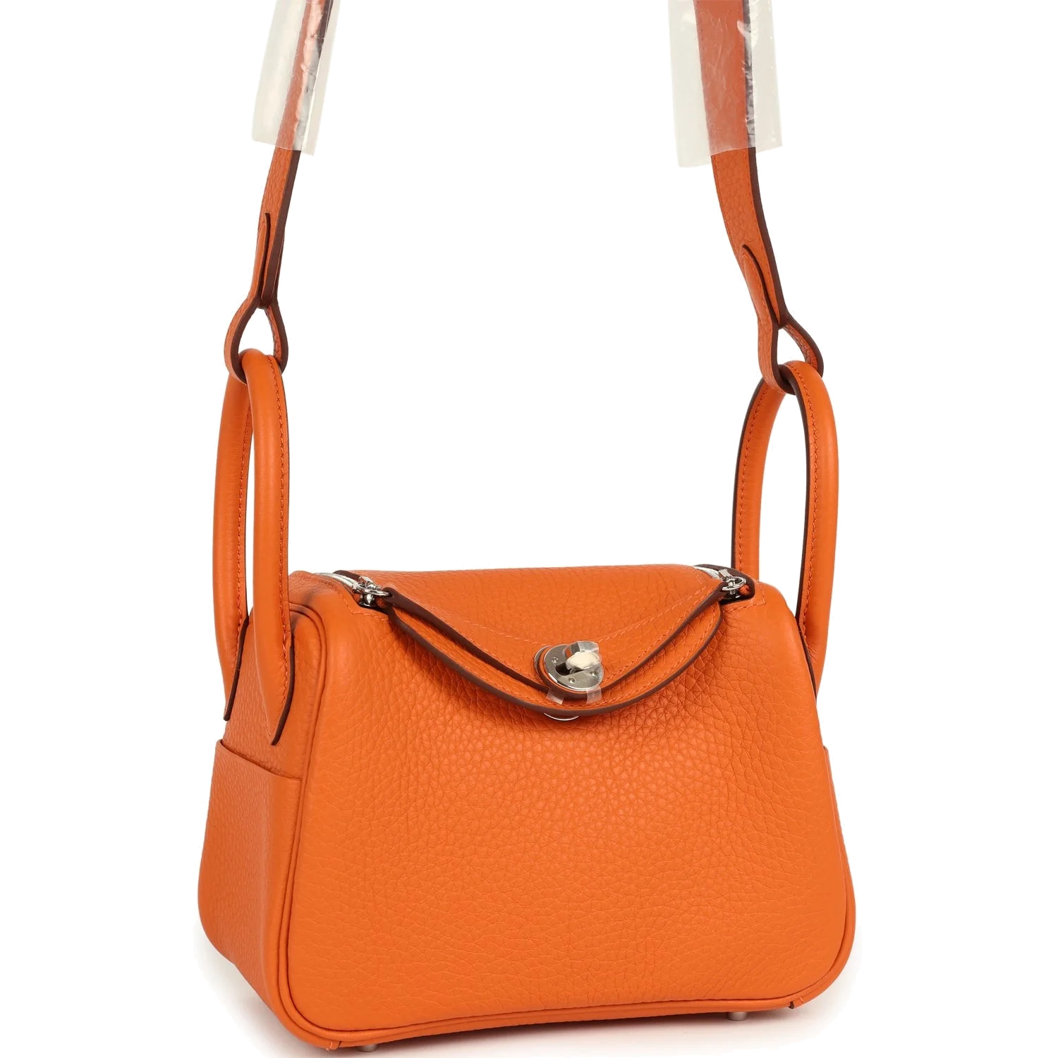 Hermes Mini Lindy II Orange Clemence Palladium Hardware — фото 3