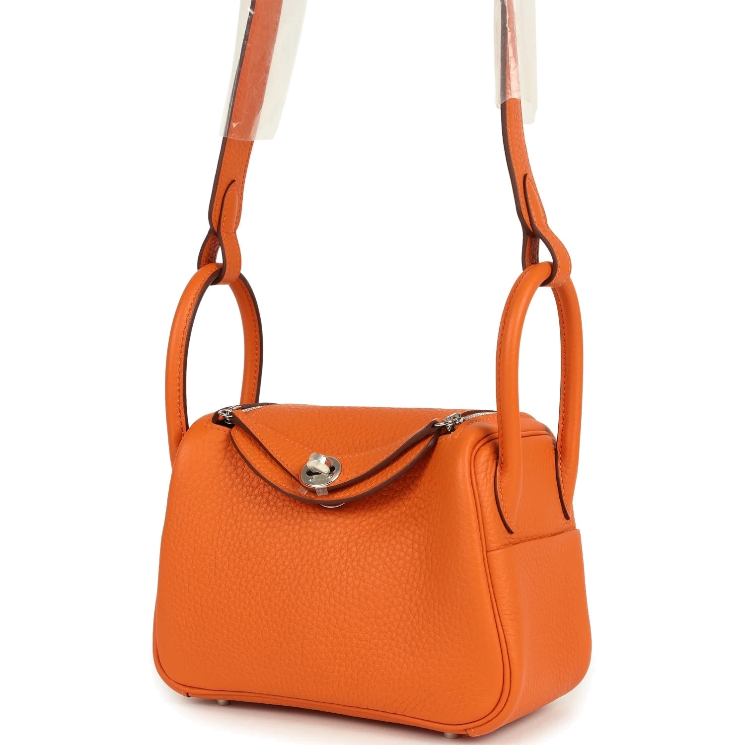 Hermes Mini Lindy II Orange Clemence Palladium Hardware — фото 6
