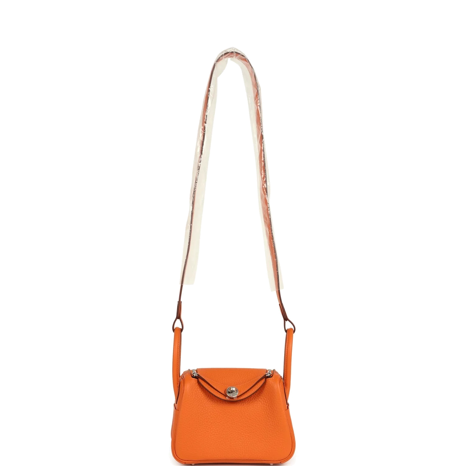 Hermes Mini Lindy II Orange Clemence Palladium Hardware — фото 7