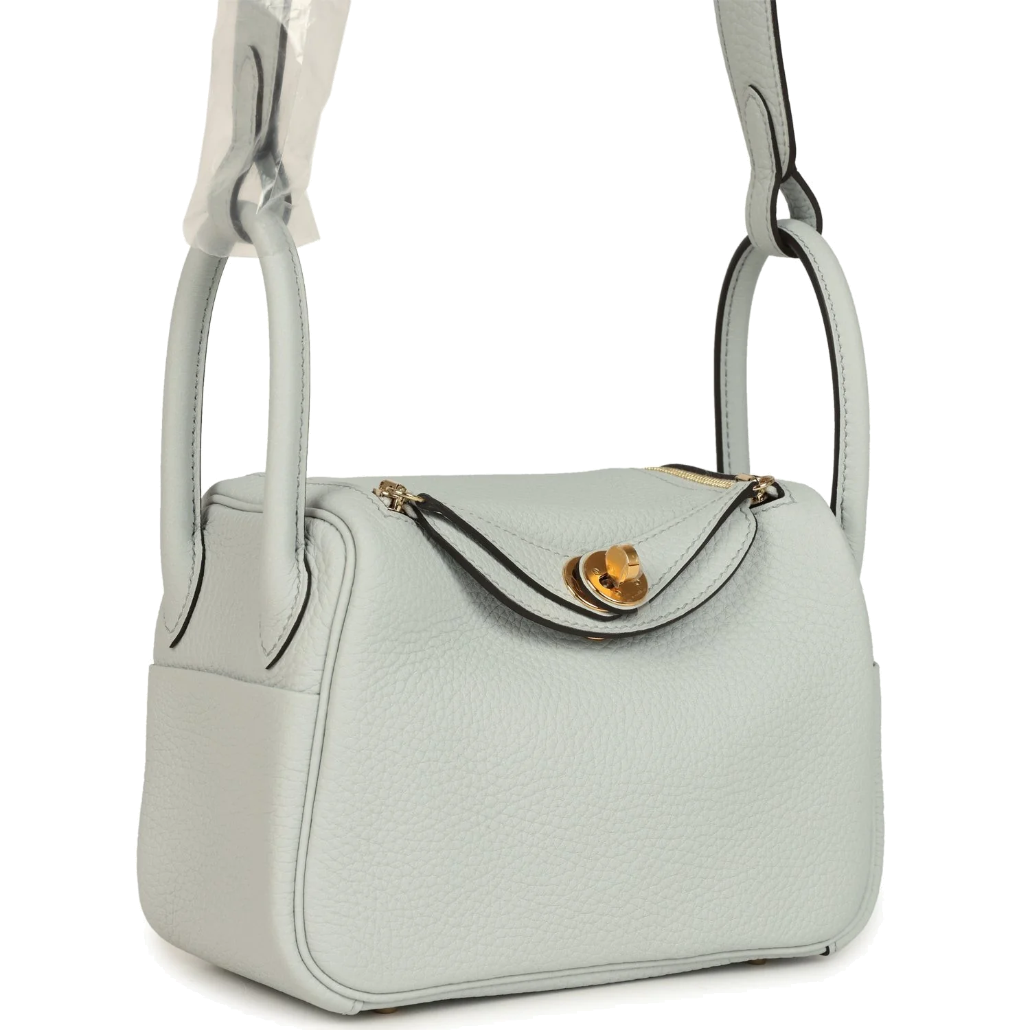 Hermes Mini Lindy Bleu Pale Clemence Gold Hardware — фото 3