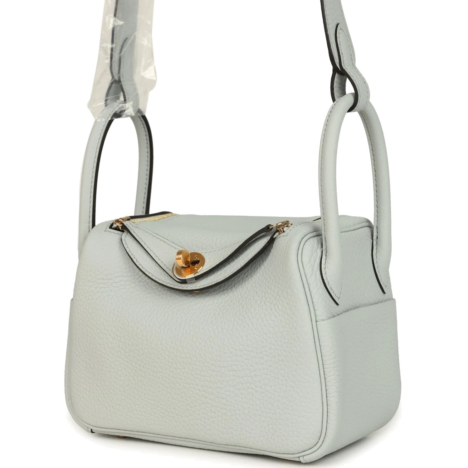 Hermes Mini Lindy Bleu Pale Clemence Gold Hardware — фото 6