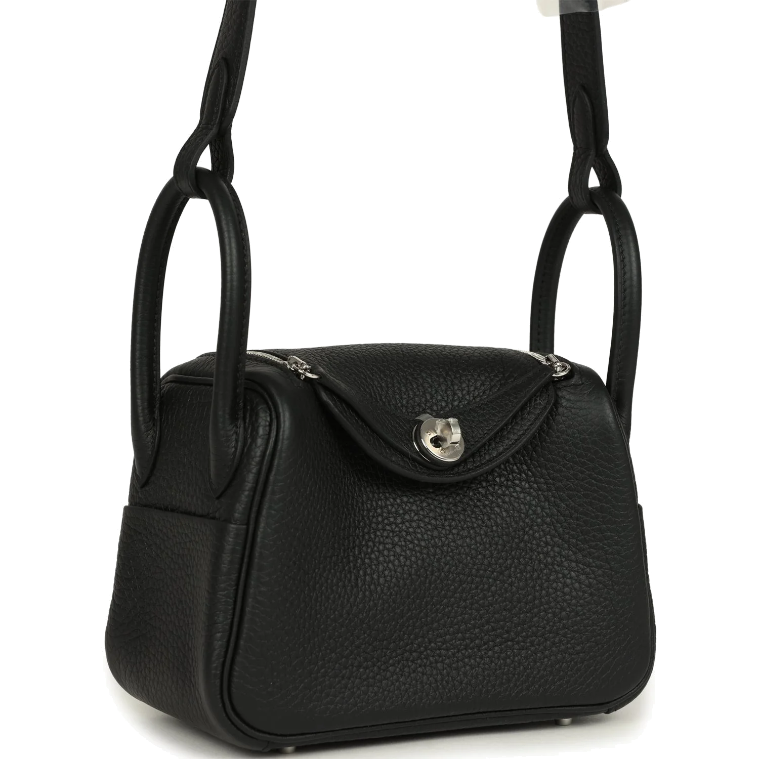 Hermes Mini Lindy II Black Clemence Palladium Hardware — фото 3