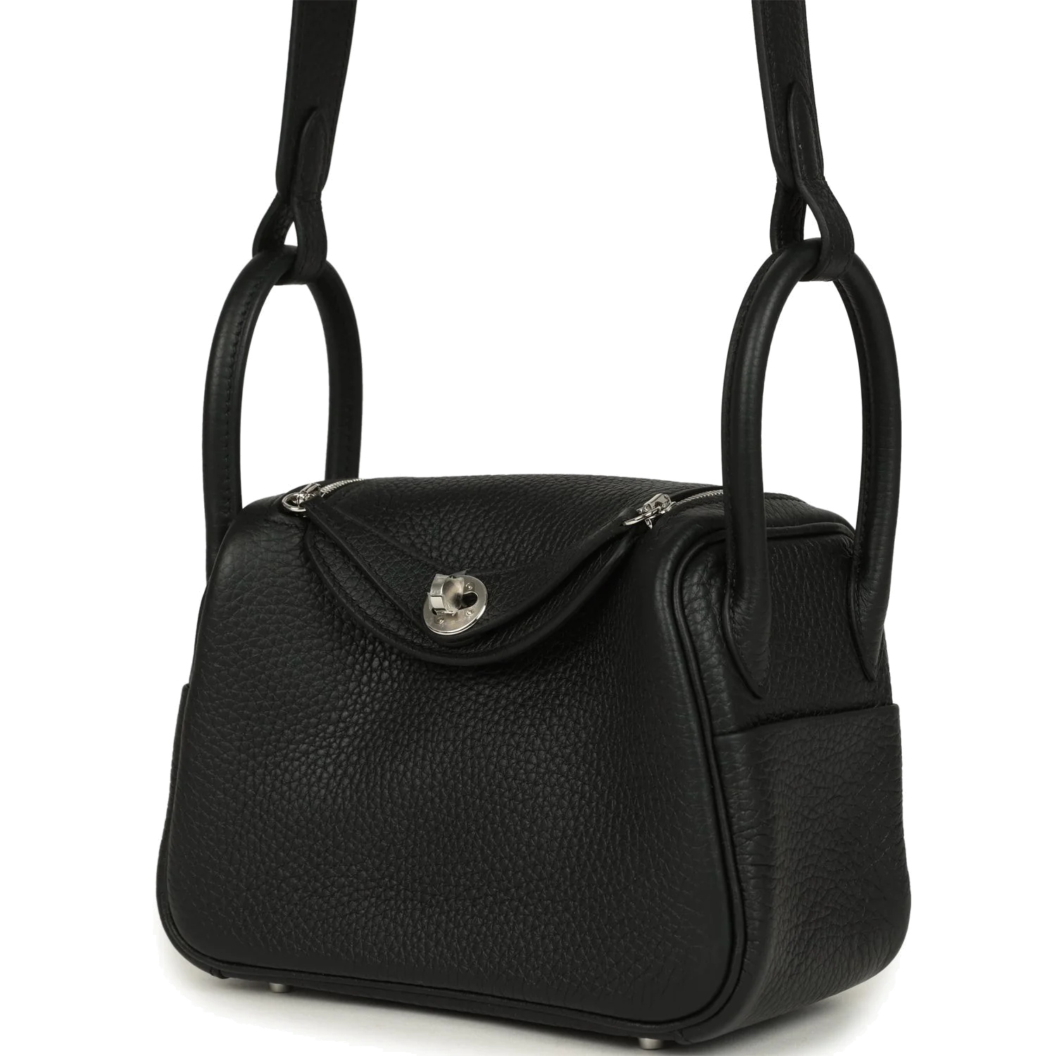 Hermes Mini Lindy II Black Clemence Palladium Hardware — фото 6