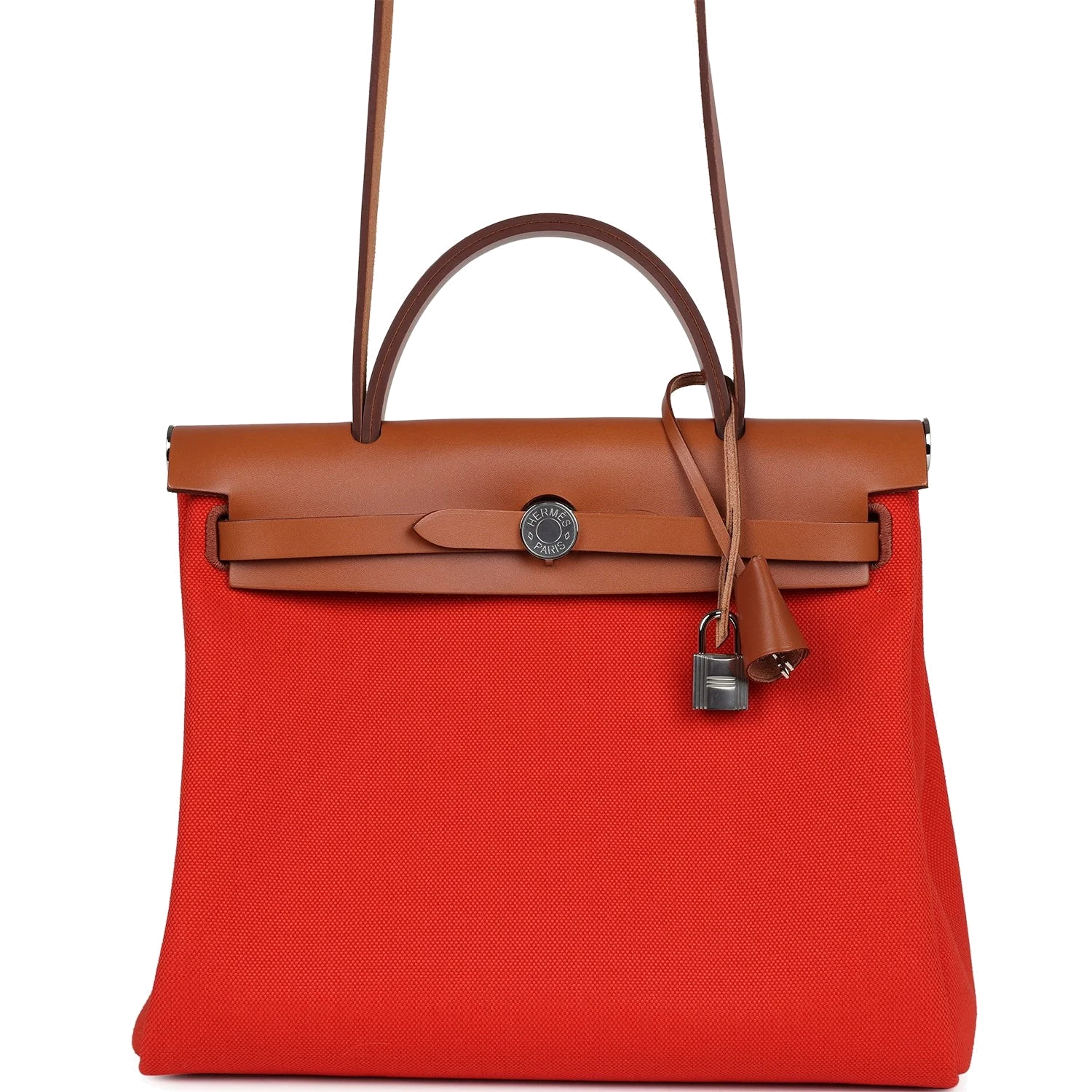 Hermes Herbag Zip PM 31 Capucine Toile Militaire & Fauve Vache Hunter Palladium Hardware — фото 2