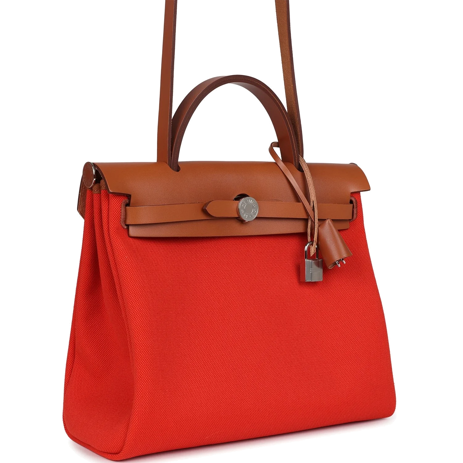 Hermes Herbag Zip PM 31 Capucine Toile Militaire & Fauve Vache Hunter Palladium Hardware — фото 3