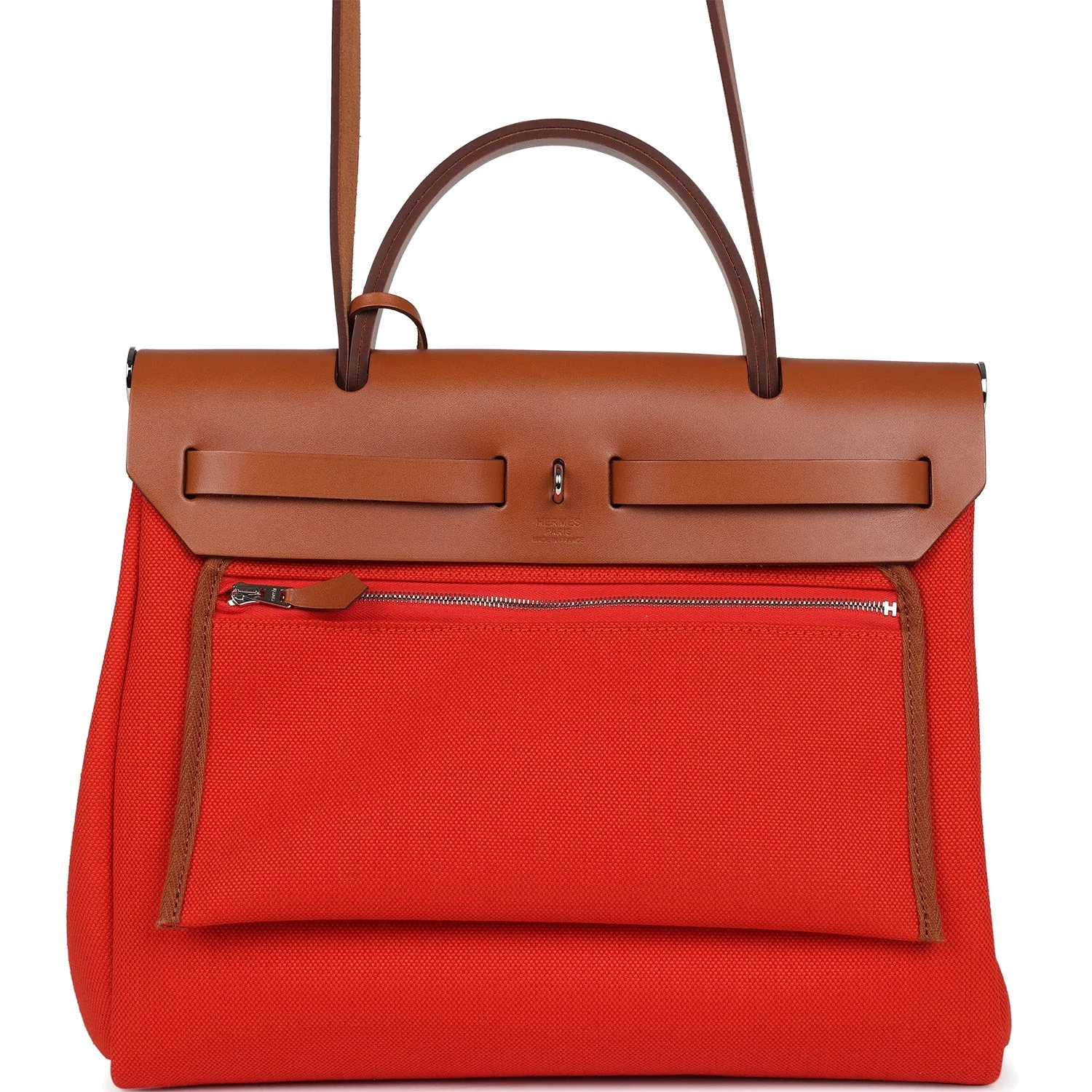 Hermes Herbag Zip PM 31 Capucine Toile Militaire & Fauve Vache Hunter Palladium Hardware — фото 5