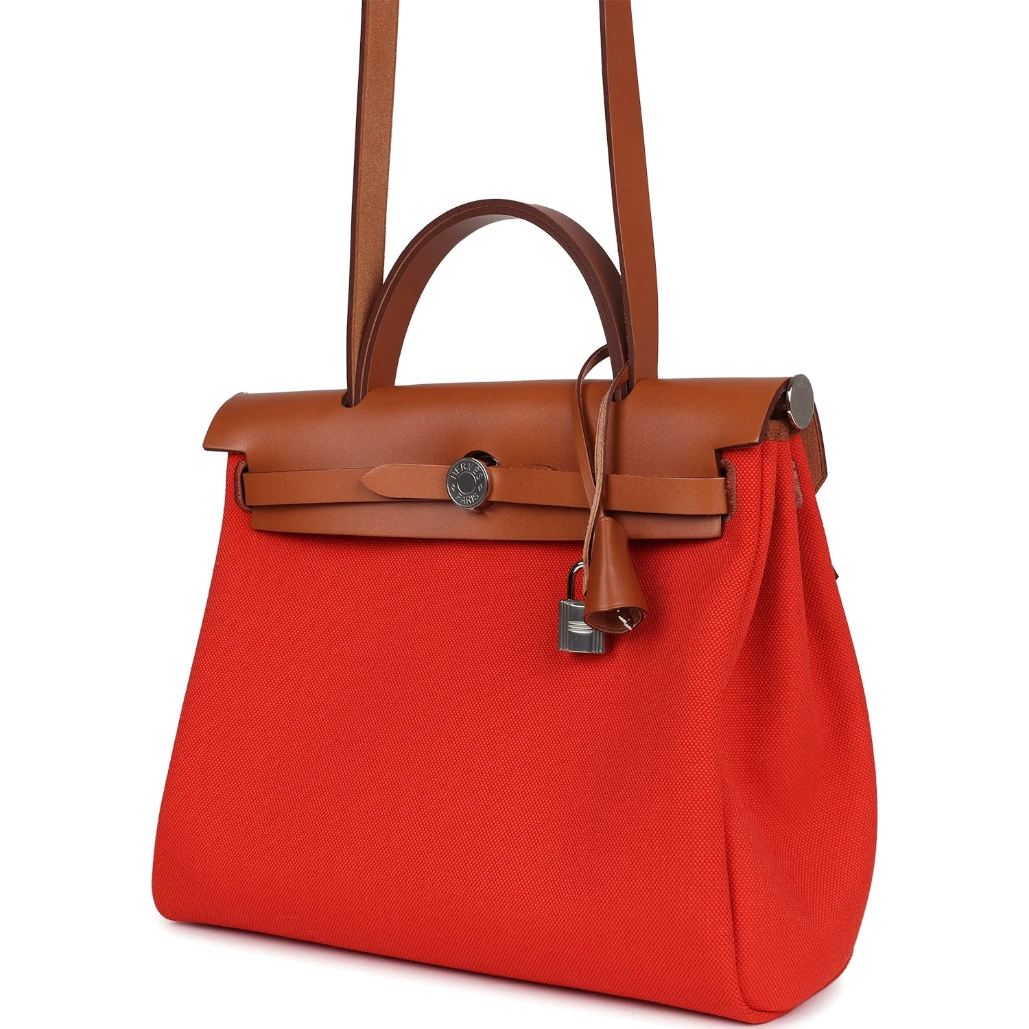 Hermes Herbag Zip PM 31 Capucine Toile Militaire & Fauve Vache Hunter Palladium Hardware — фото 6