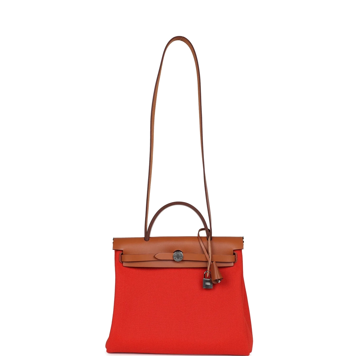 Hermes Herbag Zip PM 31 Capucine Toile Militaire & Fauve Vache Hunter Palladium Hardware — фото 8