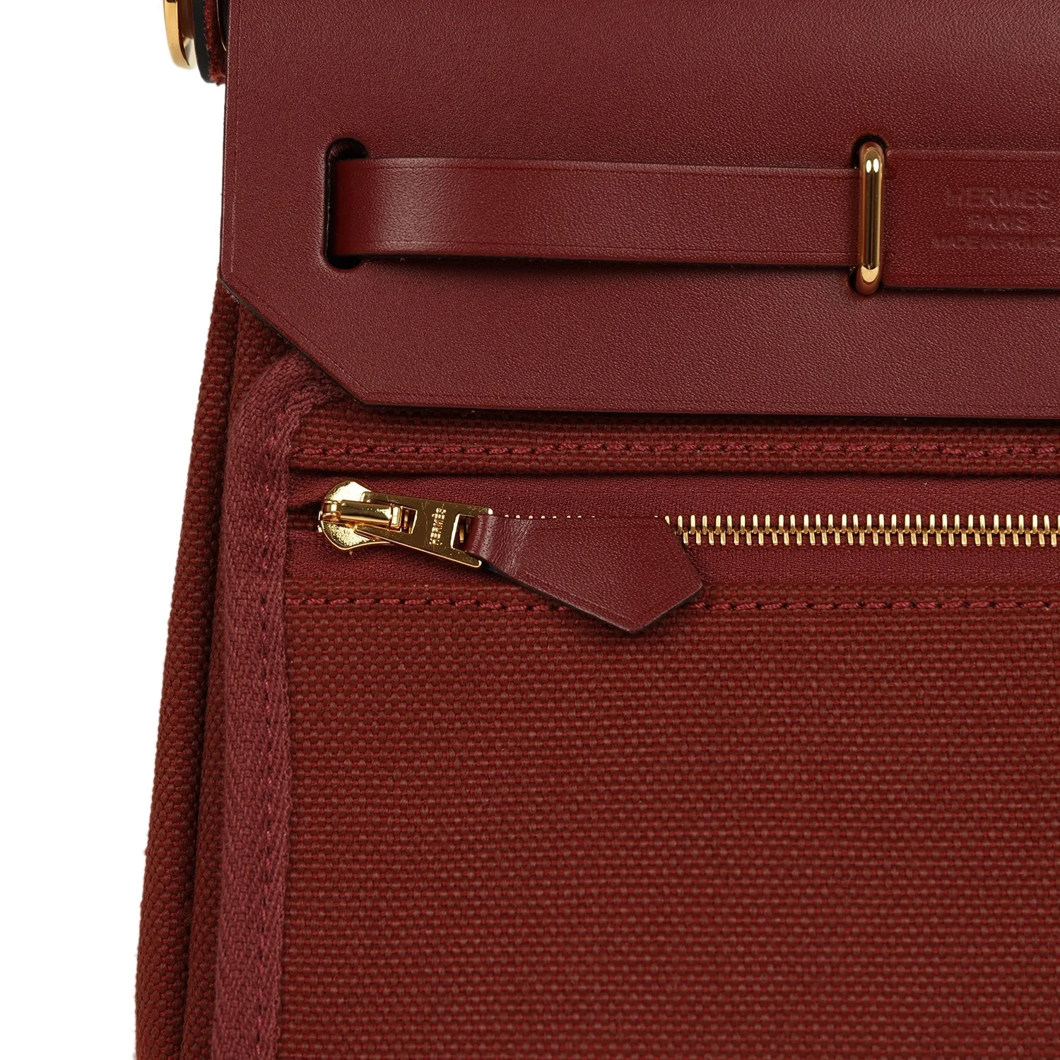 Hermes Herbag Zip 20 Mini Rouge H Toile Militaire Canvas and Vache Hunter Gold Hardware — фото 8