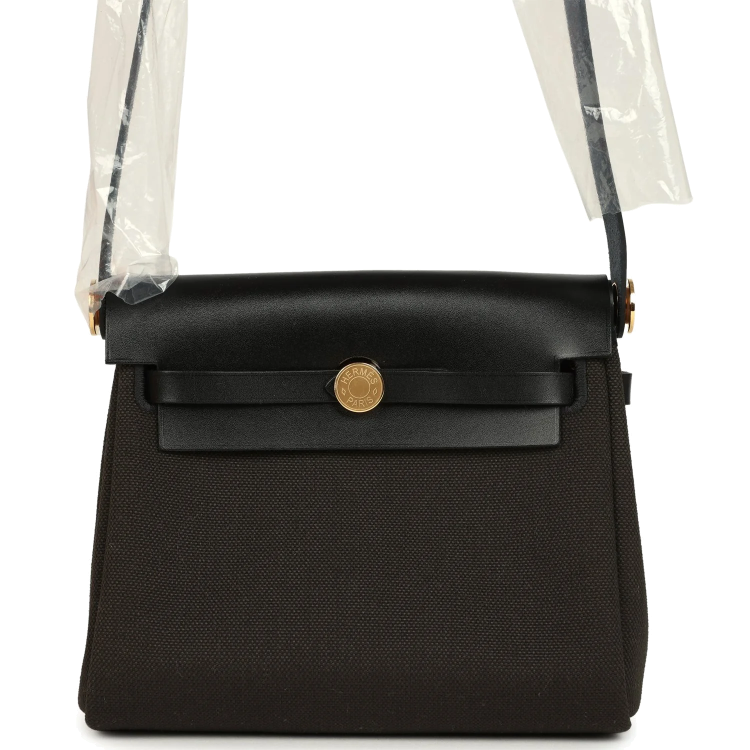 Hermes Herbag Zip 20 Mini Dark Bronze Toile Militaire Canvas and Black Vache Hunter Gold Hardware — фото 2