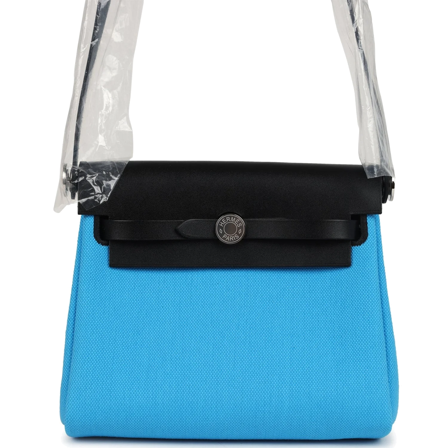 Hermes Herbag Zip 20 Mini Bleu Riviera Toile H Canvas and Black Vache Hunter Palladium Hardware — фото 2