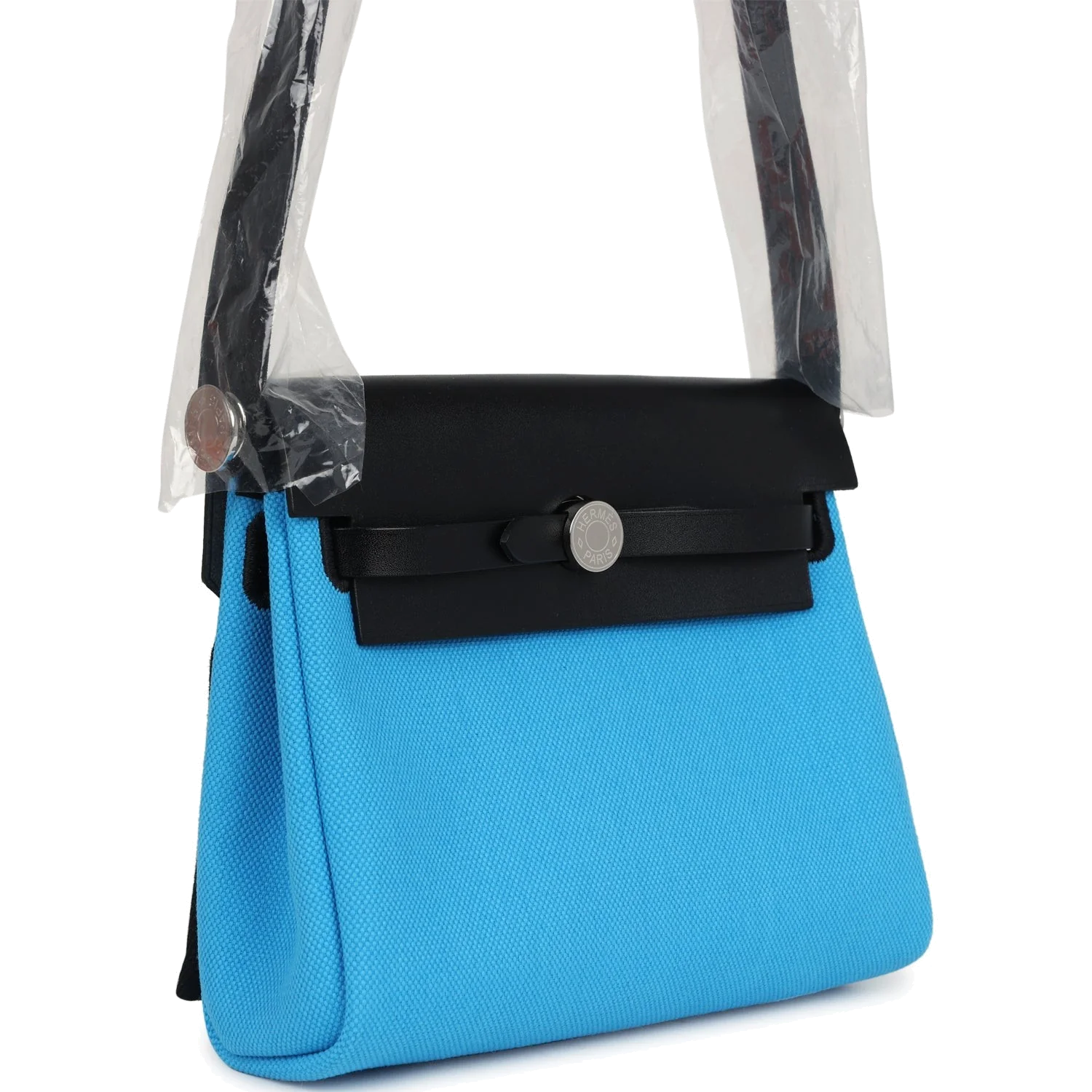 Hermes Herbag Zip 20 Mini Bleu Riviera Toile H Canvas and Black Vache Hunter Palladium Hardware — фото 3