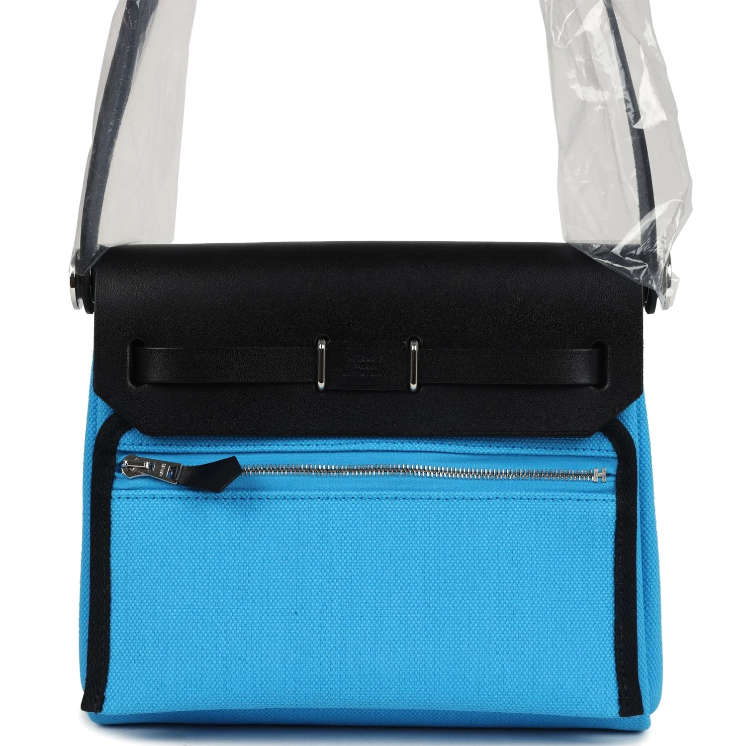 Hermes Herbag Zip 20 Mini Bleu Riviera Toile H Canvas and Black Vache Hunter Palladium Hardware — фото 5