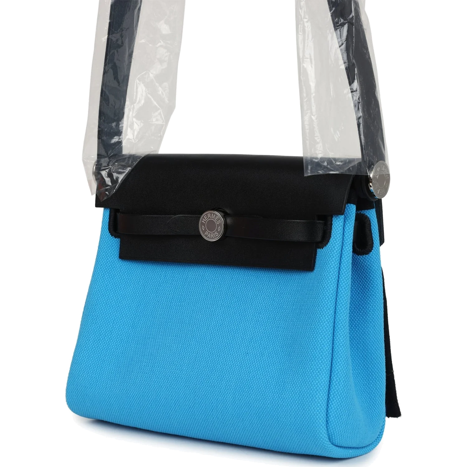 Hermes Herbag Zip 20 Mini Bleu Riviera Toile H Canvas and Black Vache Hunter Palladium Hardware — фото 6