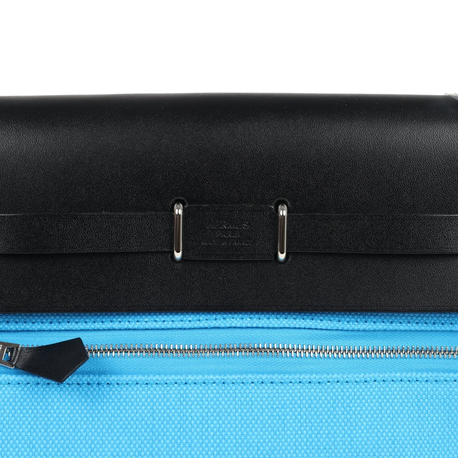 Hermes Herbag Zip 20 Mini Bleu Riviera Toile H Canvas and Black Vache Hunter Palladium Hardware — фото 7