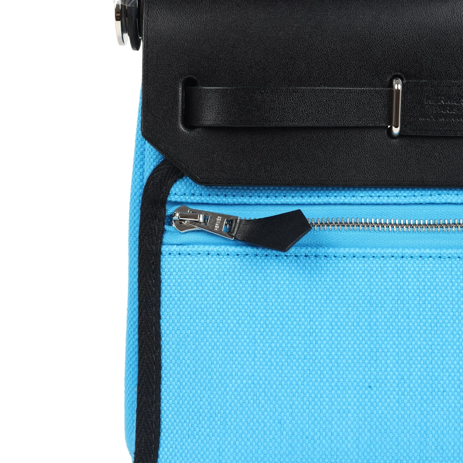 Hermes Herbag Zip 20 Mini Bleu Riviera Toile H Canvas and Black Vache Hunter Palladium Hardware — фото 8