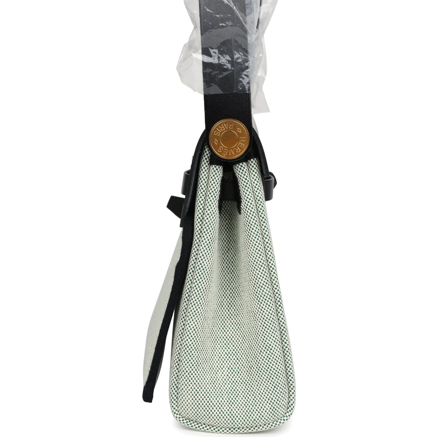 Hermes Herbag Zip 20 Mini Ecru and Vert Moyen Toile H Canvas and Black Vache Hunter Gold Hardware — фото 4