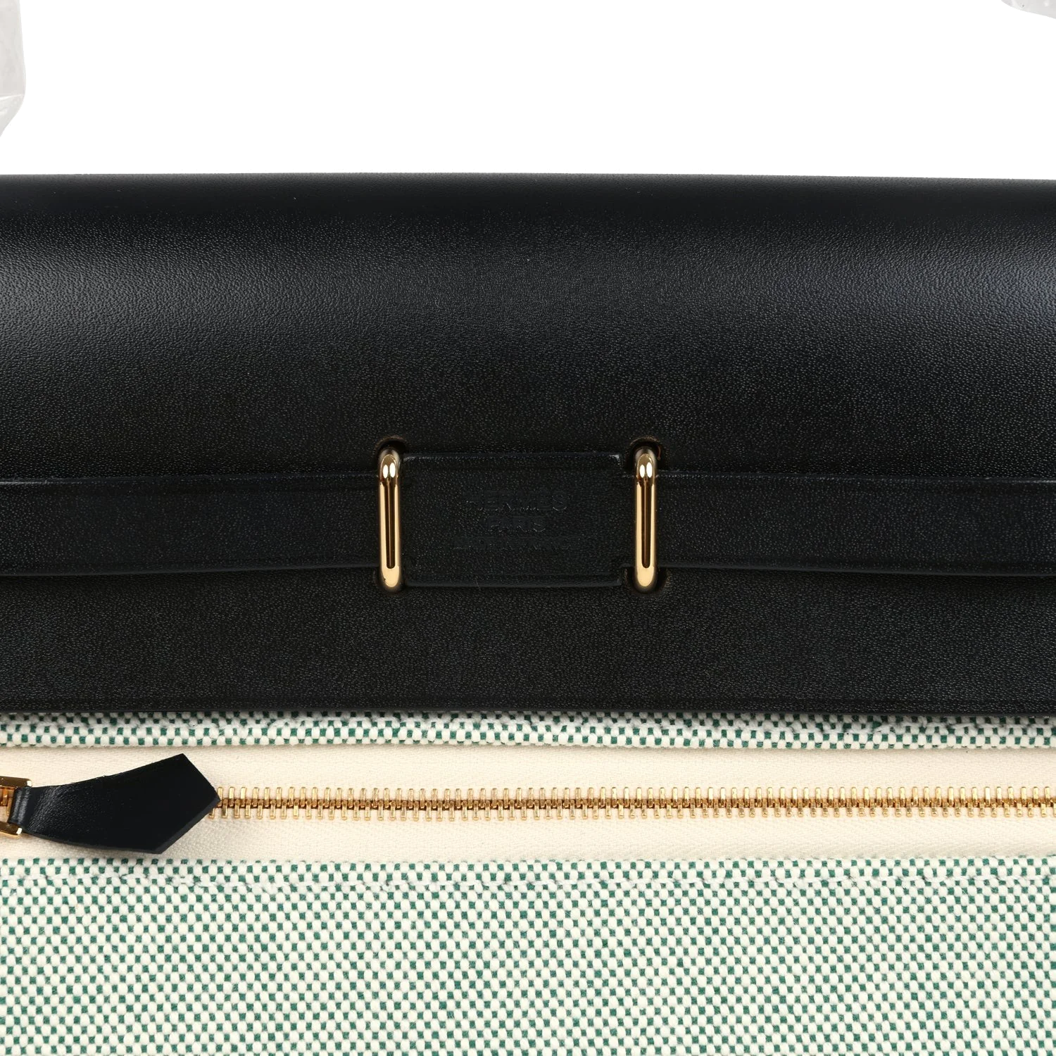 Hermes Herbag Zip 20 Mini Ecru and Vert Moyen Toile H Canvas and Black Vache Hunter Gold Hardware — фото 7