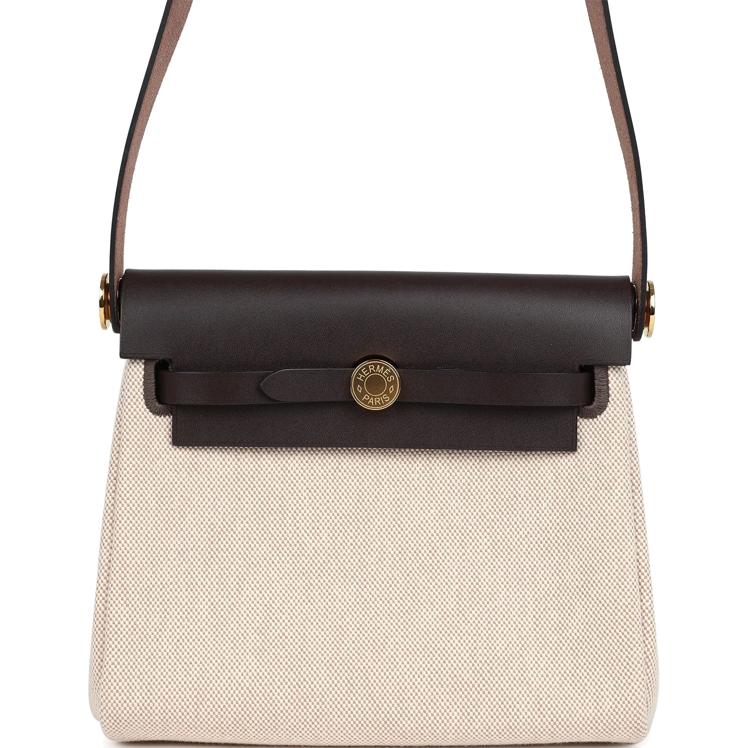 Hermes Herbag Zip 20 Mini Ecru and Beige Toile H Canvas and Ebene Vache Hunter Gold Hardware