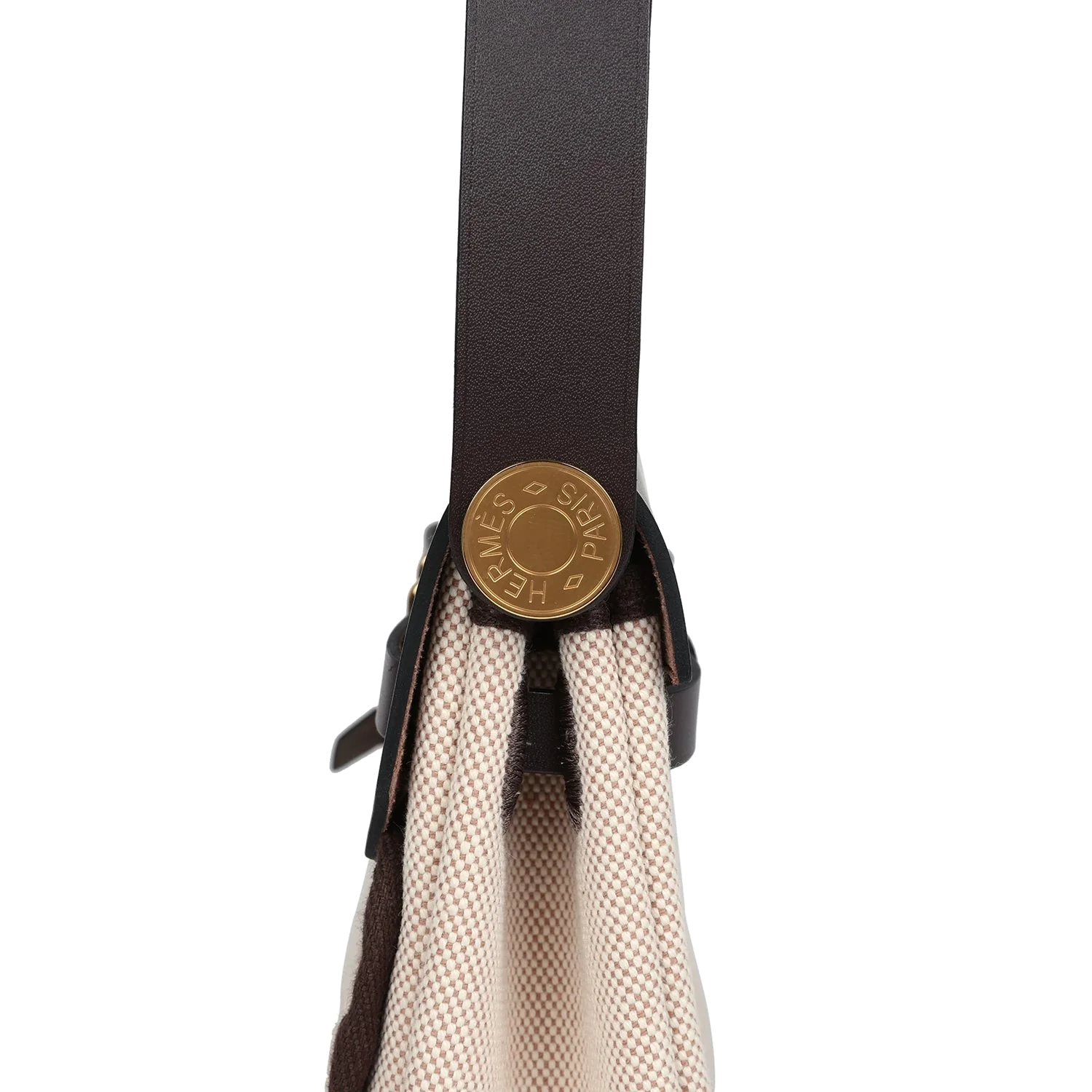 Hermes Herbag Zip 20 Mini Ecru and Beige Toile H Canvas and Ebene Vache Hunter Gold Hardware — фото 7
