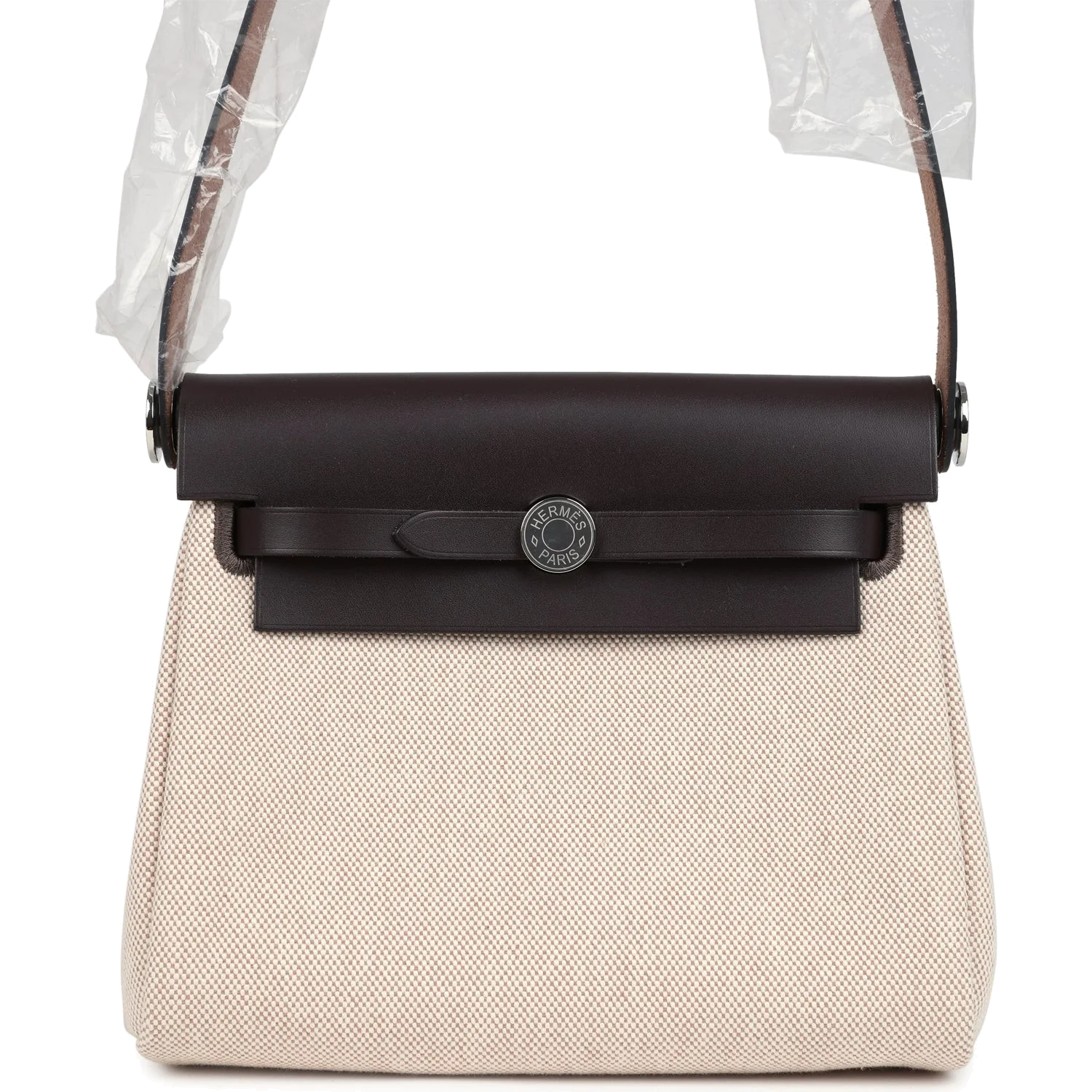Hermes Herbag Zip 20 Mini Ecru and Beige Toile H Canvas and Ebene Vache Hunter Palladium Hardware — фото 2