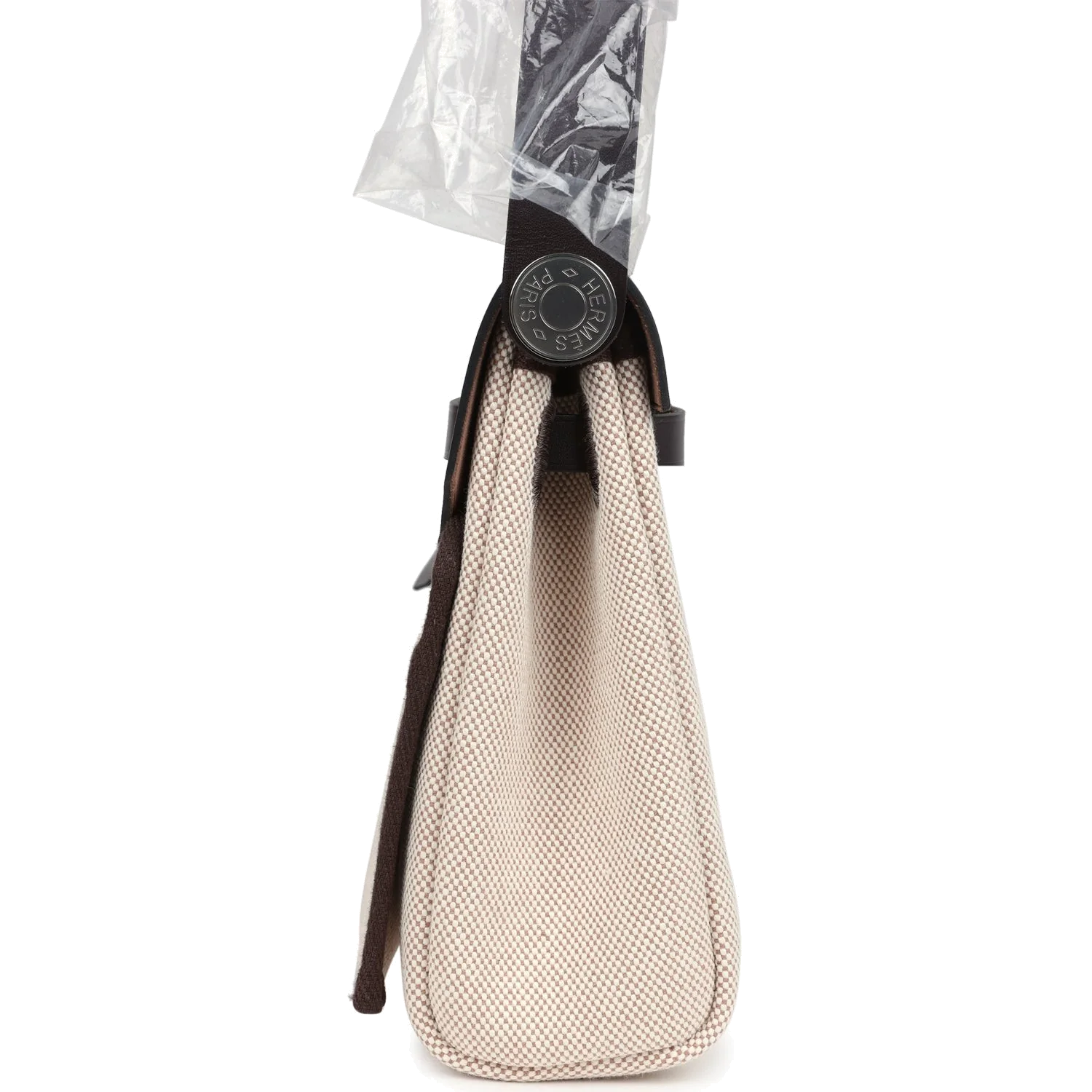 Hermes Herbag Zip 20 Mini Ecru and Beige Toile H Canvas and Ebene Vache Hunter Palladium Hardware — фото 4