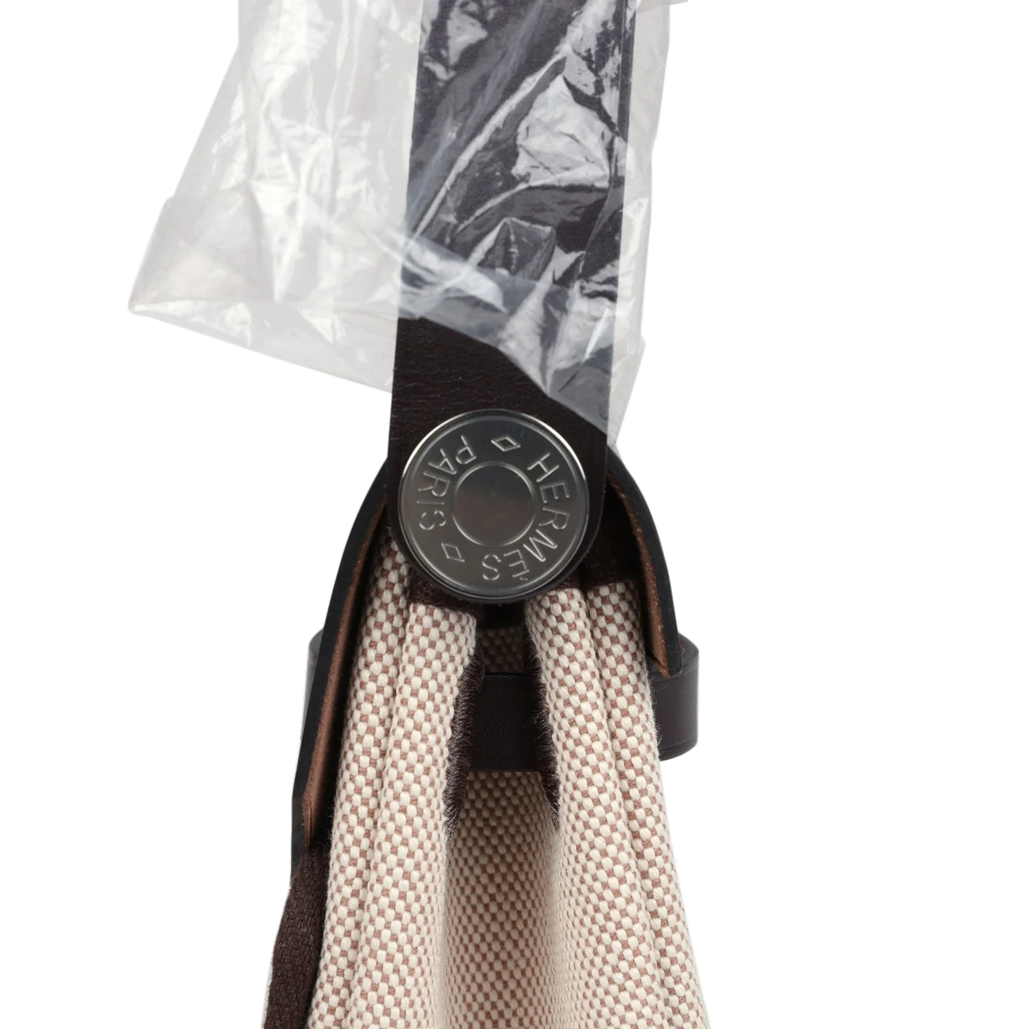 Hermes Herbag Zip 20 Mini Ecru and Beige Toile H Canvas and Ebene Vache Hunter Palladium Hardware — фото 7