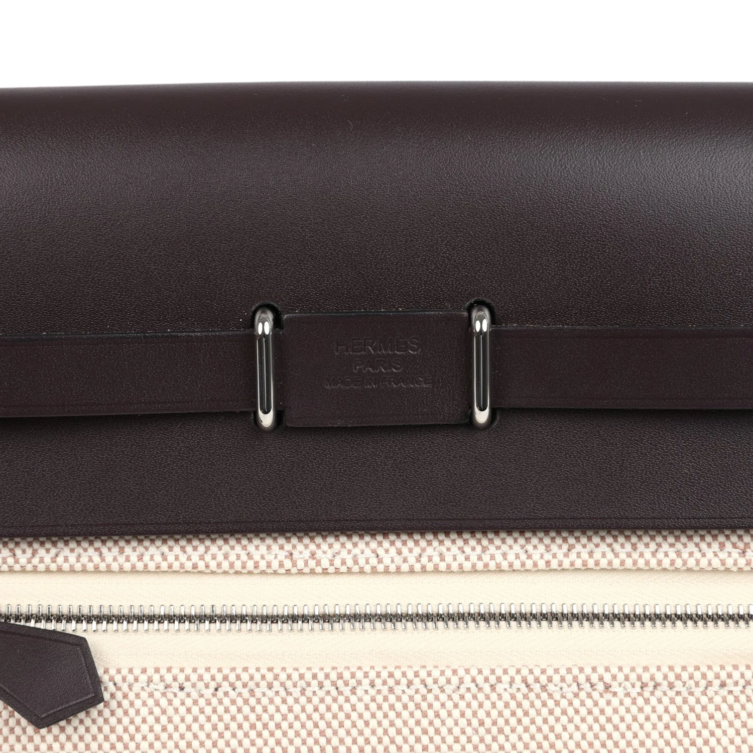 Hermes Herbag Zip 20 Mini Ecru and Beige Toile H Canvas and Ebene Vache Hunter Palladium Hardware — фото 8