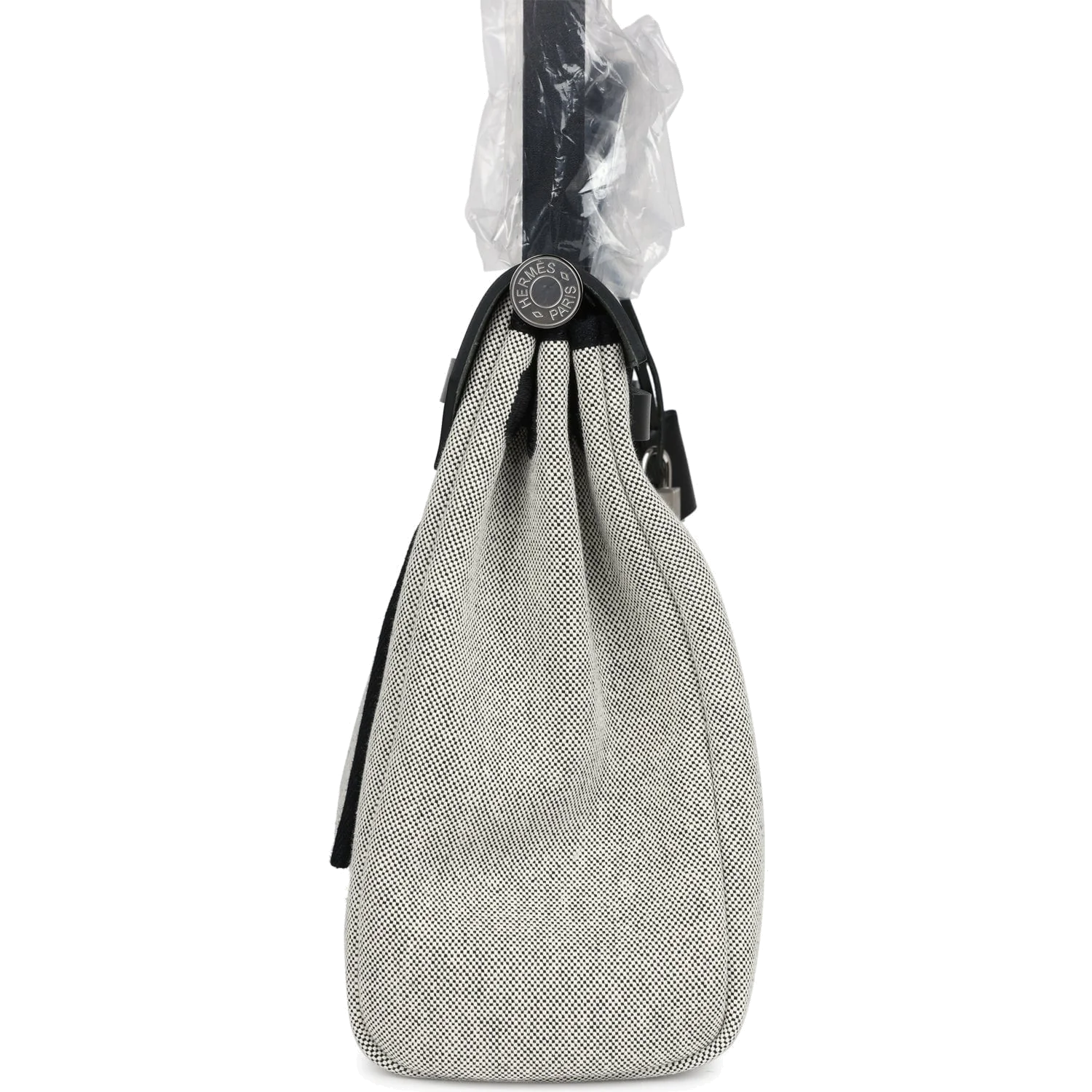 Hermes Herbag Zip 31 PM Hobnailed Black and Ecru Printed H Plume Canvas and Vache Hunter Palladium Hardware — фото 4