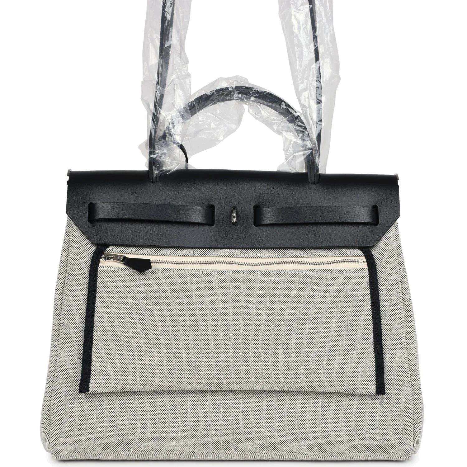 Hermes Herbag Zip 31 PM Hobnailed Black and Ecru Printed H Plume Canvas and Vache Hunter Palladium Hardware — фото 5