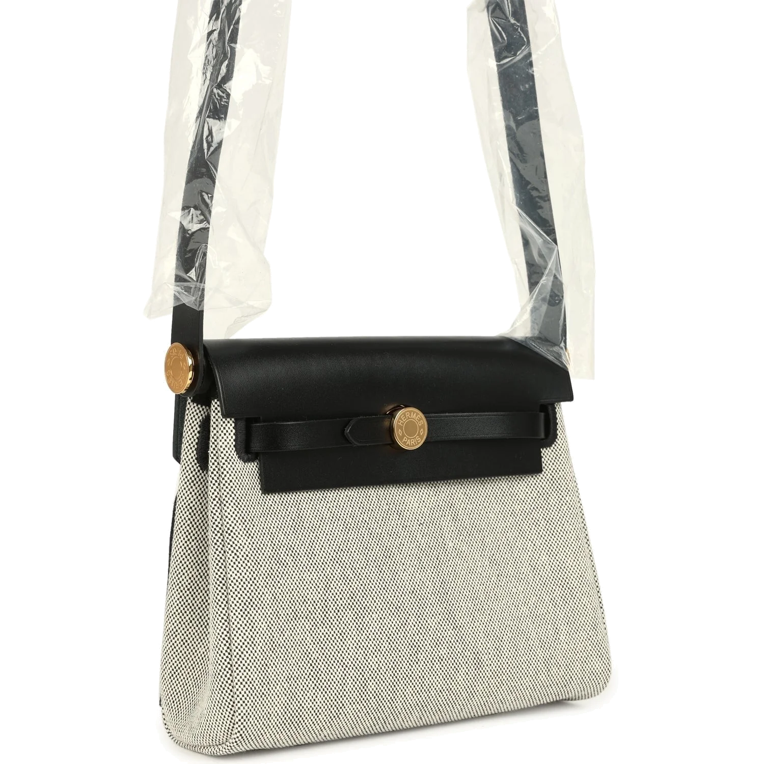 Hermes Herbag Zip 20 Mini Ecru and Black Toile H Canvas and Black Vache Hunter Gold Hardware — фото 3
