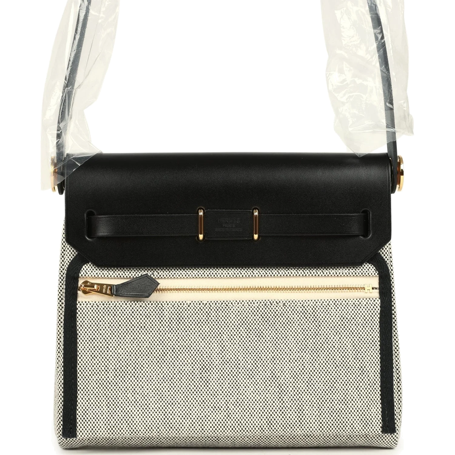 Hermes Herbag Zip 20 Mini Ecru and Black Toile H Canvas and Black Vache Hunter Gold Hardware — фото 5