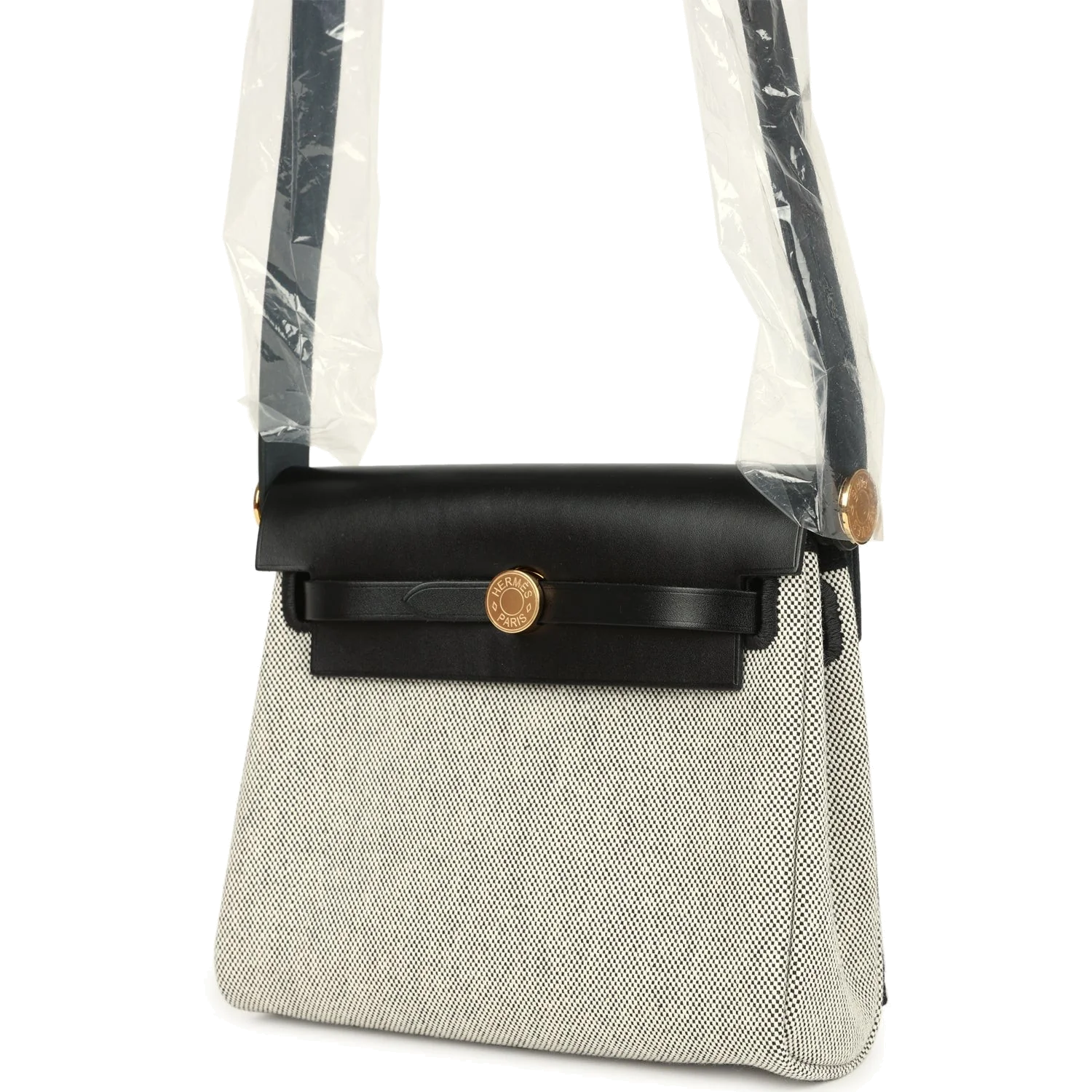Hermes Herbag Zip 20 Mini Ecru and Black Toile H Canvas and Black Vache Hunter Gold Hardware — фото 6