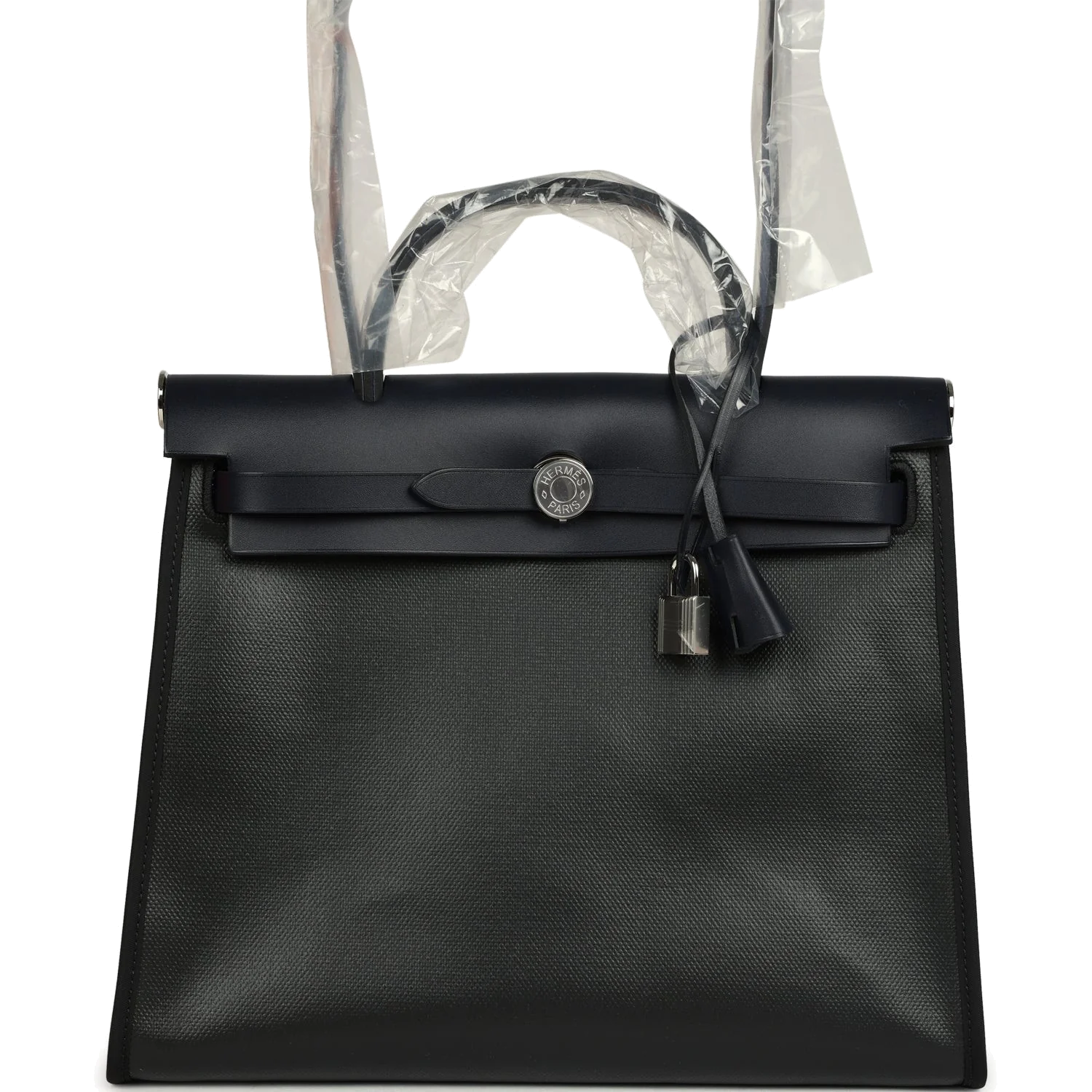 Hermes Herbag Zip PM 31 Black Toile H Berline and Bleu Indigo Hunter Palladium Hardware — фото 2