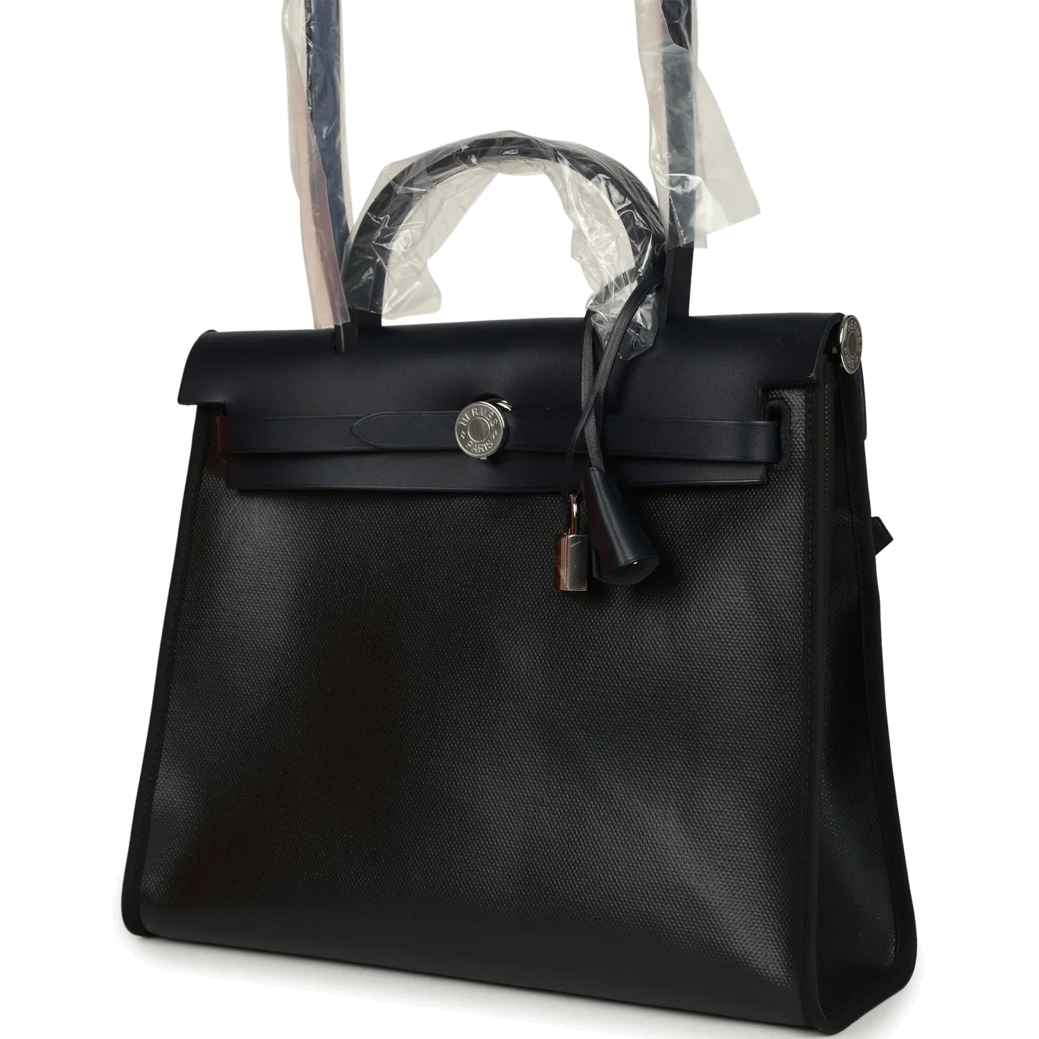 Hermes Herbag Zip PM 31 Black Toile H Berline and Bleu Indigo Hunter Palladium Hardware — фото 6