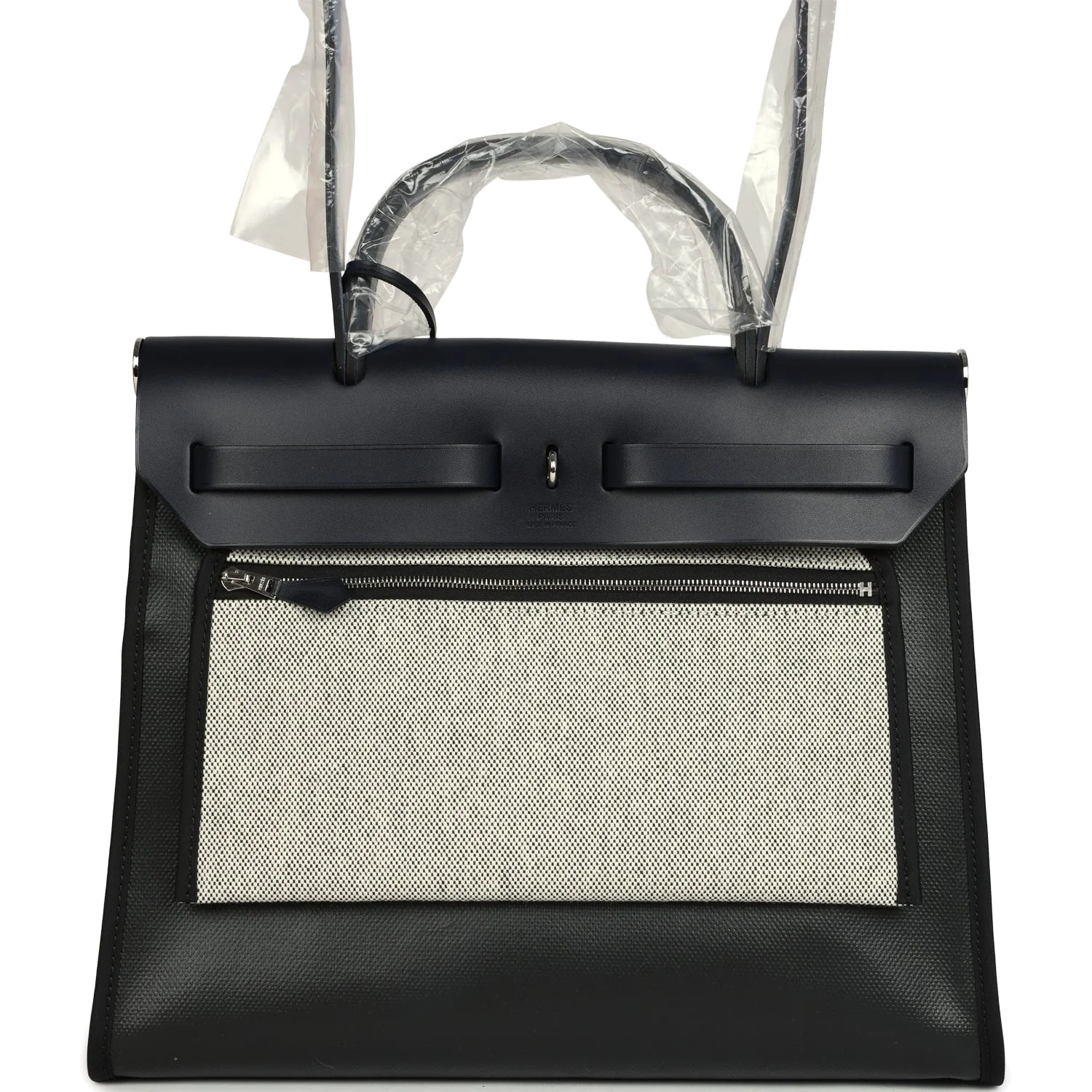 Hermes Herbag Zip PM 31 Black Toile H Berline and Bleu Indigo Hunter Palladium Hardware — фото 7