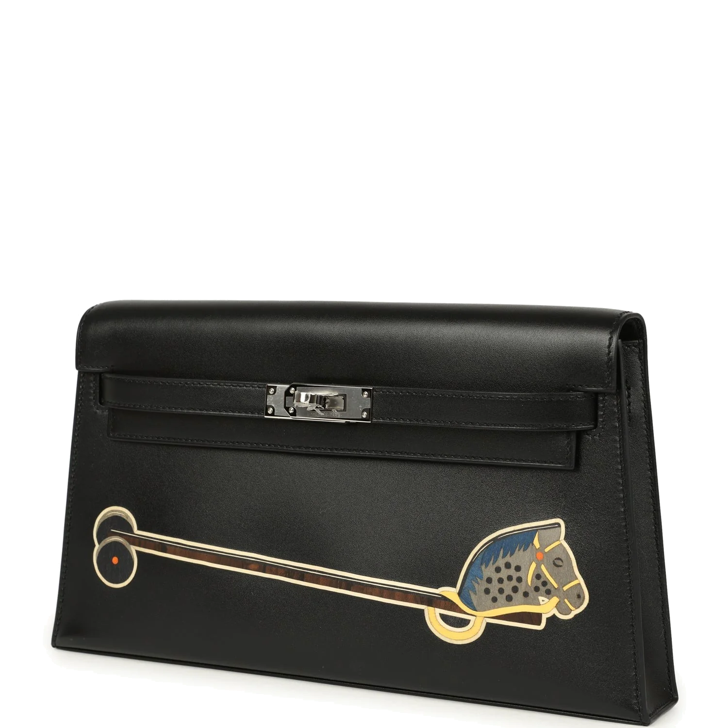 Hermes Kelly Elan "Cheval De Bois" Black and Multi Tadelakt Palladium Hardware — фото 6