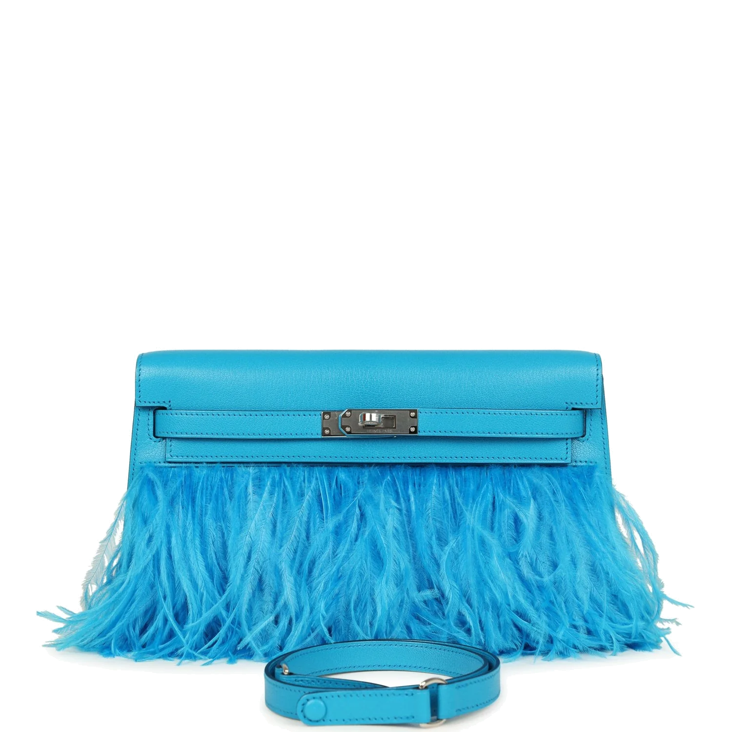 Hermes Kelly Elan Foile Bleu Frida Chevre Chamkila and Ostrich Feathers Palladium Hardware — фото 2