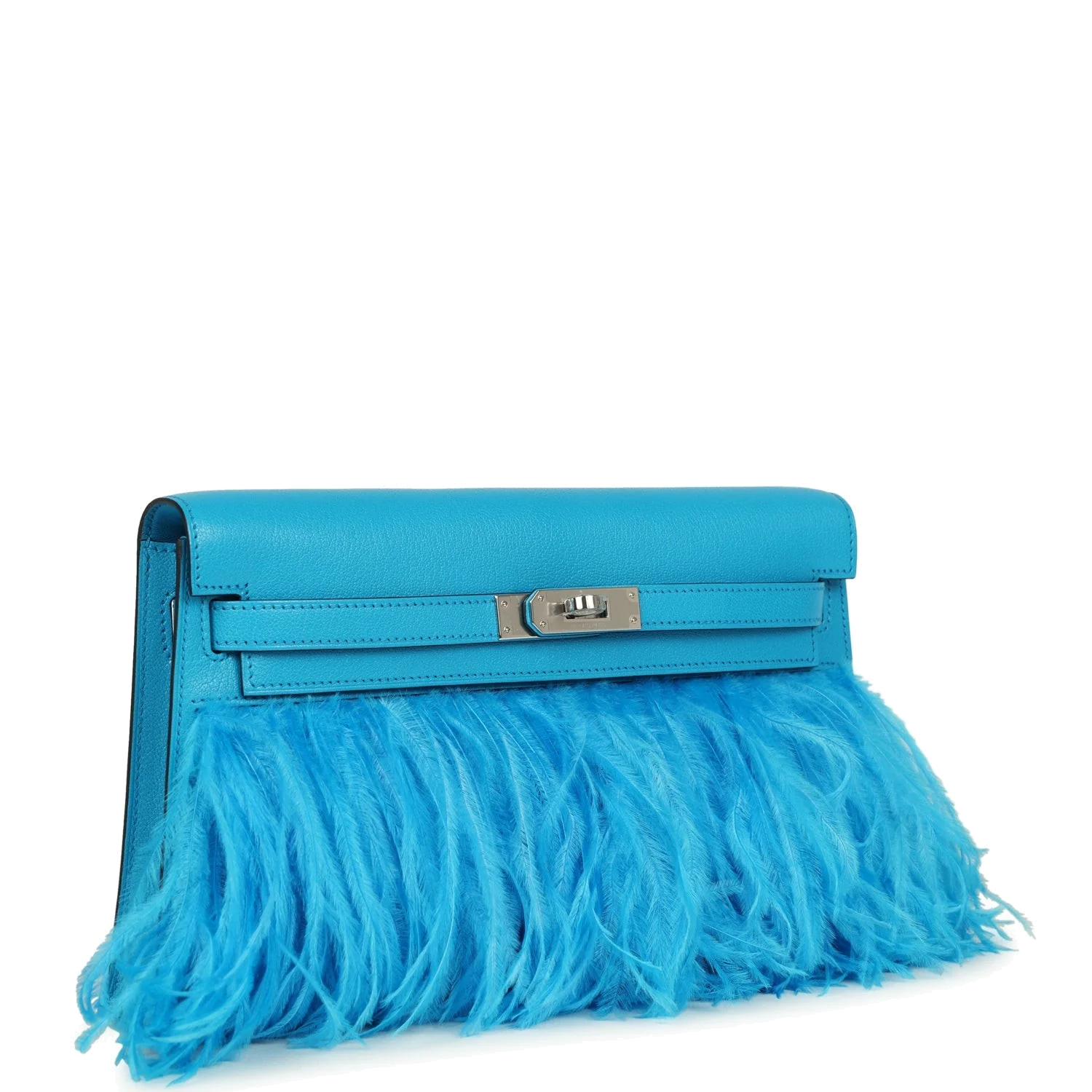 Hermes Kelly Elan Foile Bleu Frida Chevre Chamkila and Ostrich Feathers Palladium Hardware — фото 3