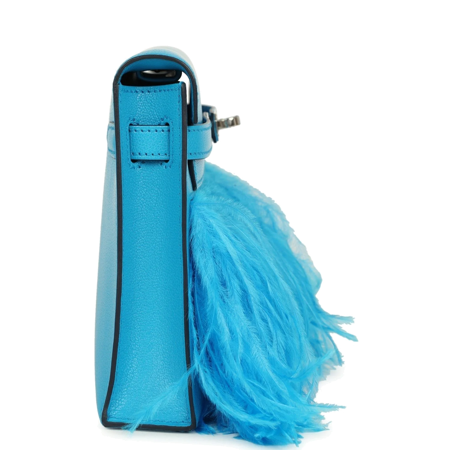 Hermes Kelly Elan Foile Bleu Frida Chevre Chamkila and Ostrich Feathers Palladium Hardware — фото 4