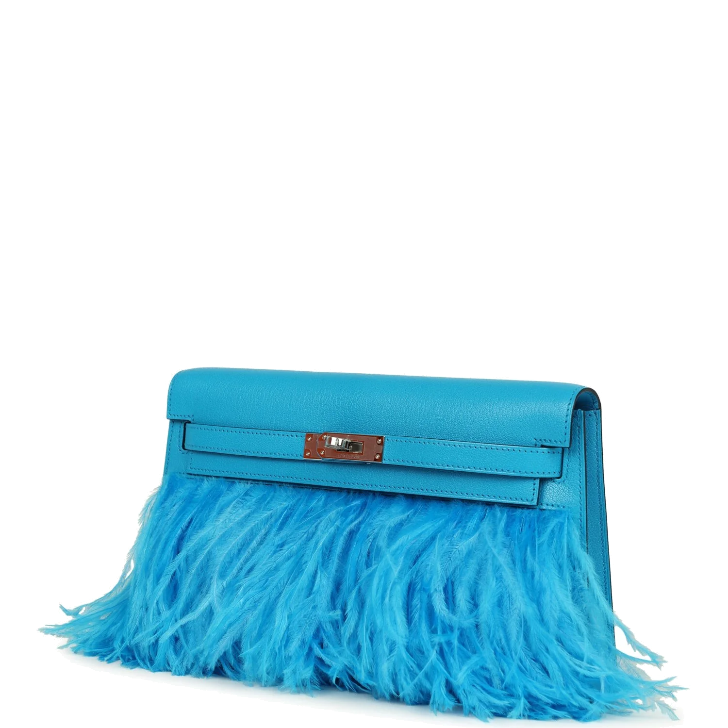 Hermes Kelly Elan Foile Bleu Frida Chevre Chamkila and Ostrich Feathers Palladium Hardware — фото 6
